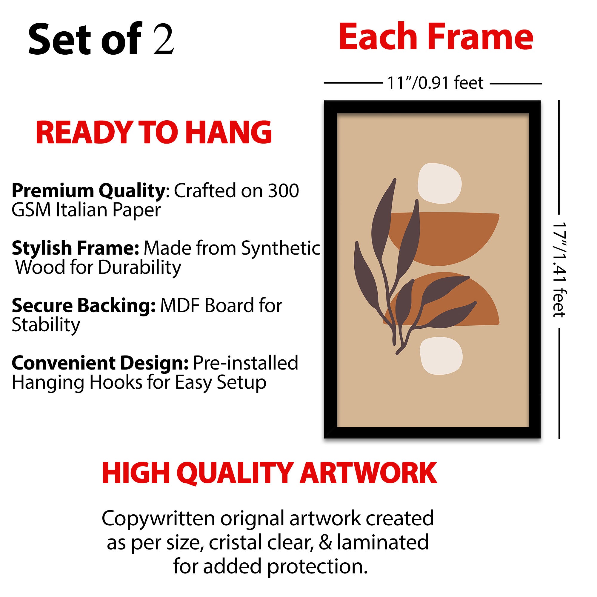 The Castle Decor Boho Wall Art for Living Room Big Size | Framed Abstract Botanical Paintings for Living Room & Bedroom | Modern Home Decoration & Perfect Gifting Option | Set of 2 (11×17 Inch Each)11