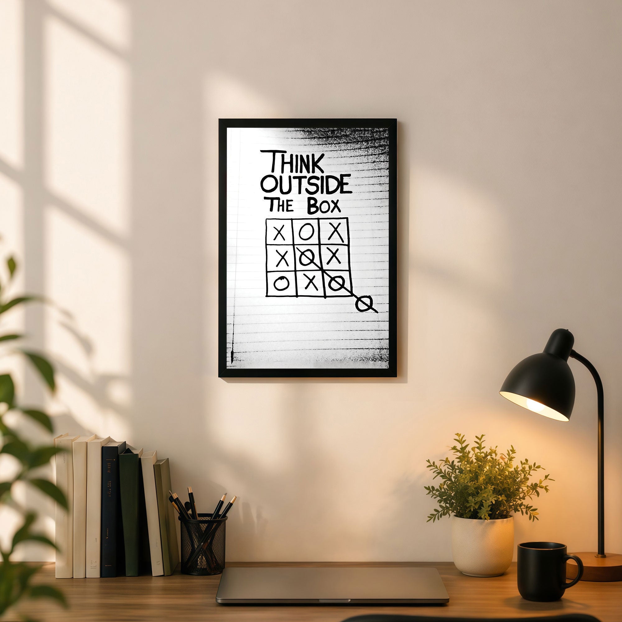 The Castle Decor Think Outside The Box Wall Art Frame | Creative Motivation Poster for Office, Startup Workspace, Study Room | Black White Minimal Design HD Print