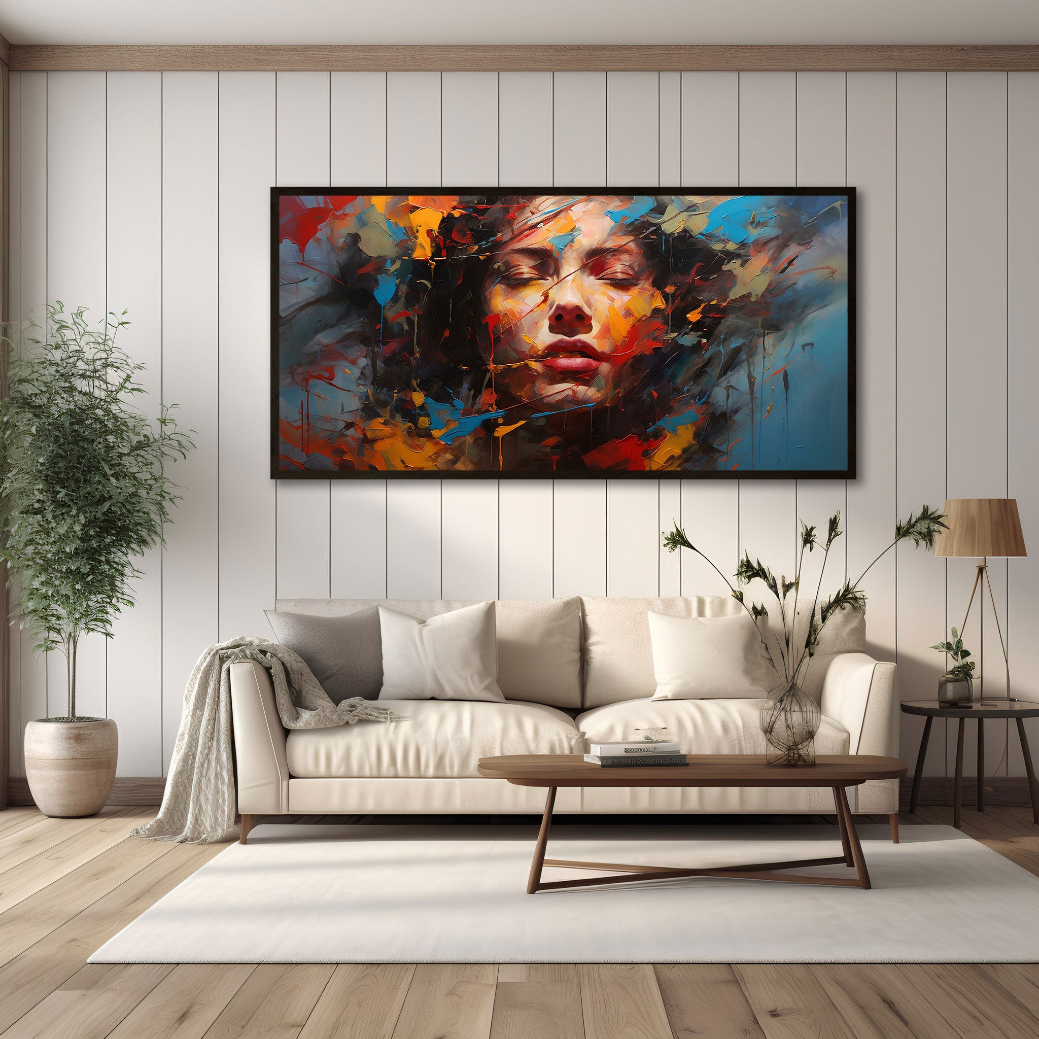 Women faceAbstract Canvas painting with frame Big Size Wall Art for living room,Bedroom,Drawing room,Hotels