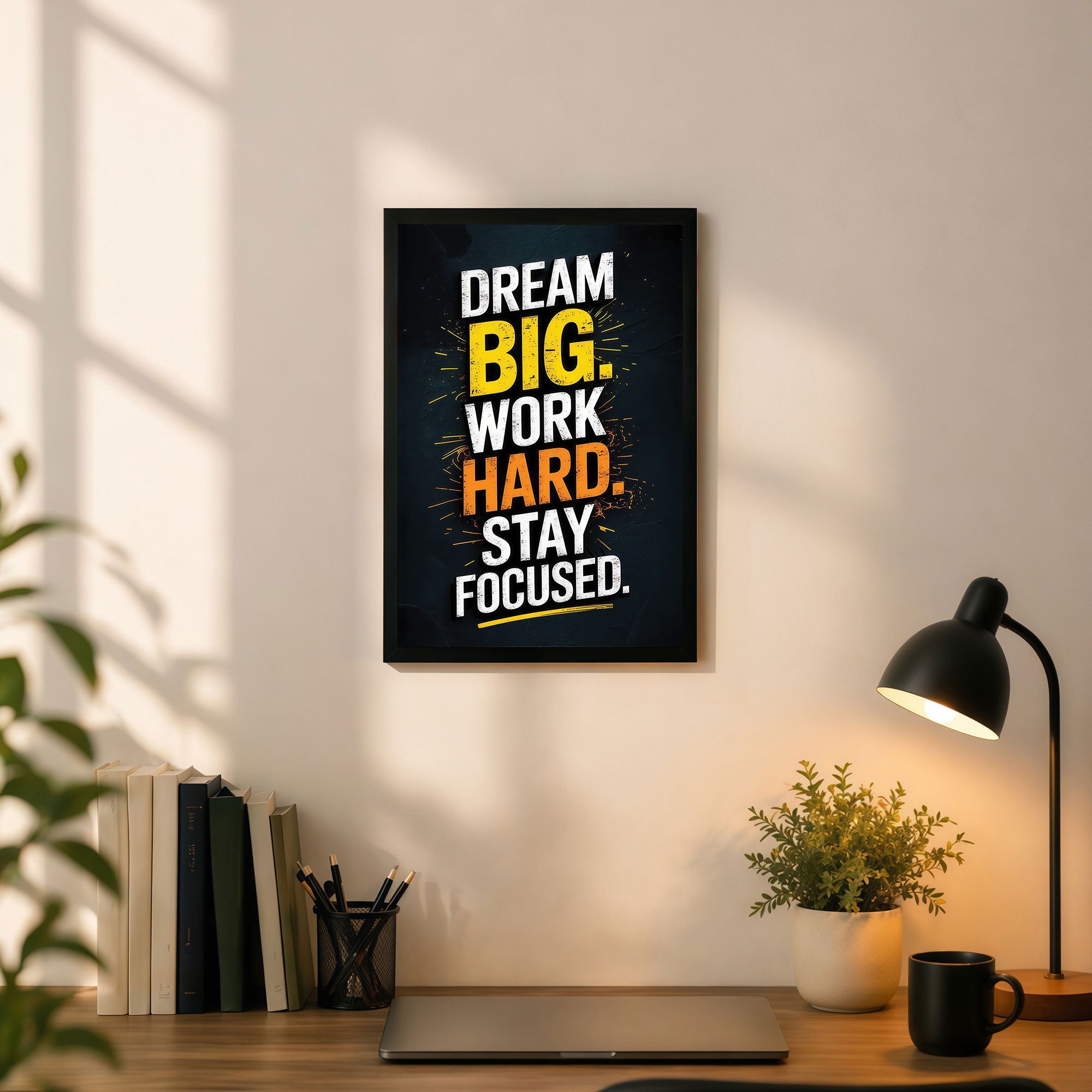 The Castle Decor Dream Big Work Hard Stay Focused Wall Art Frame | Motivational Quote Poster for Office, Study & Home Decor
