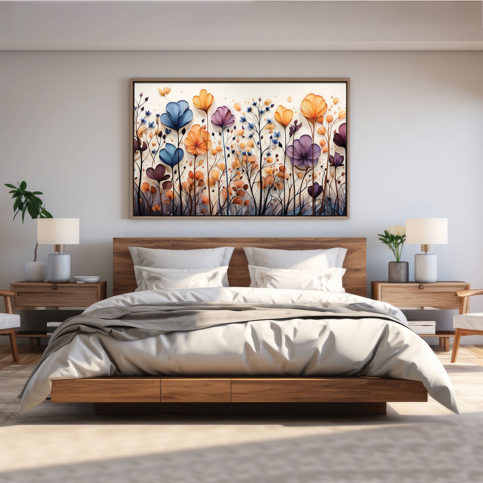 Multi flowers Canvas painting with frame Big Size Wall Art for living room,Bedroom,Drawing room,Hotels