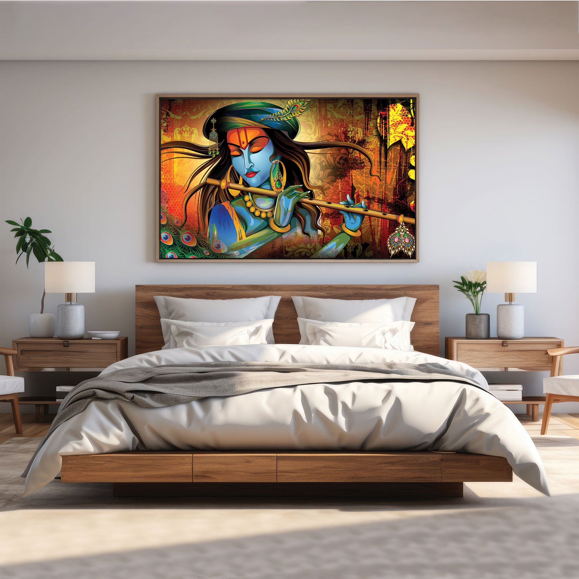Krishna art Canvas painting with frame Big Size Wall Art for living room,Bedroom,Drawing room,Hotels