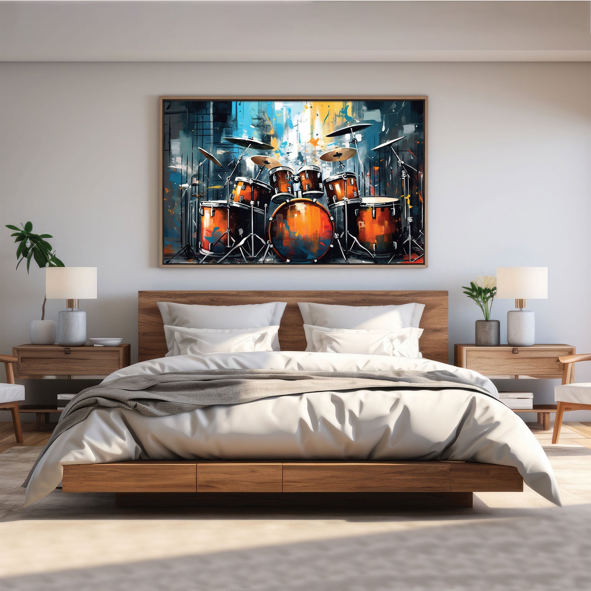 Drumset Canvas painting with frame Big Size Wall Art for living room,Bedroom,Drawing room,Hotels