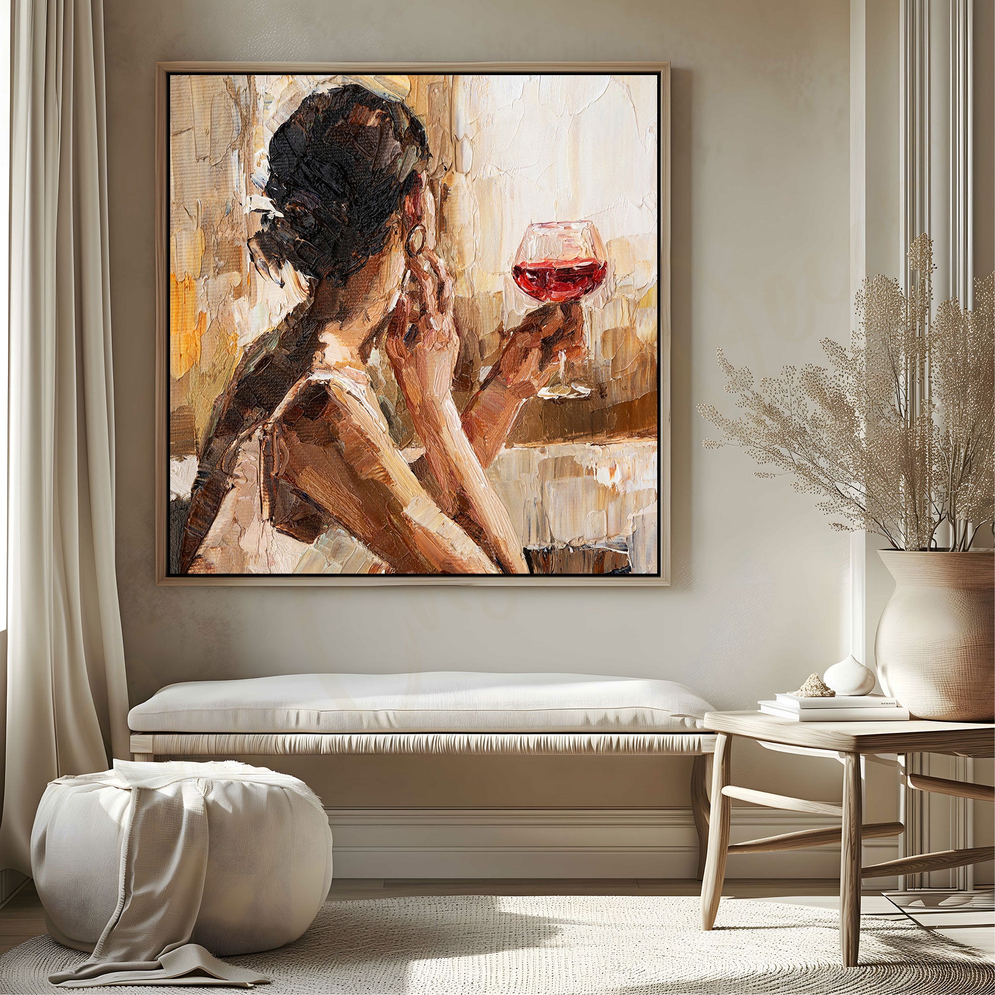 Woman wineAbstract painting with frame Big Size Wall Art for living room,Bedroom,Drawing room,Hotels