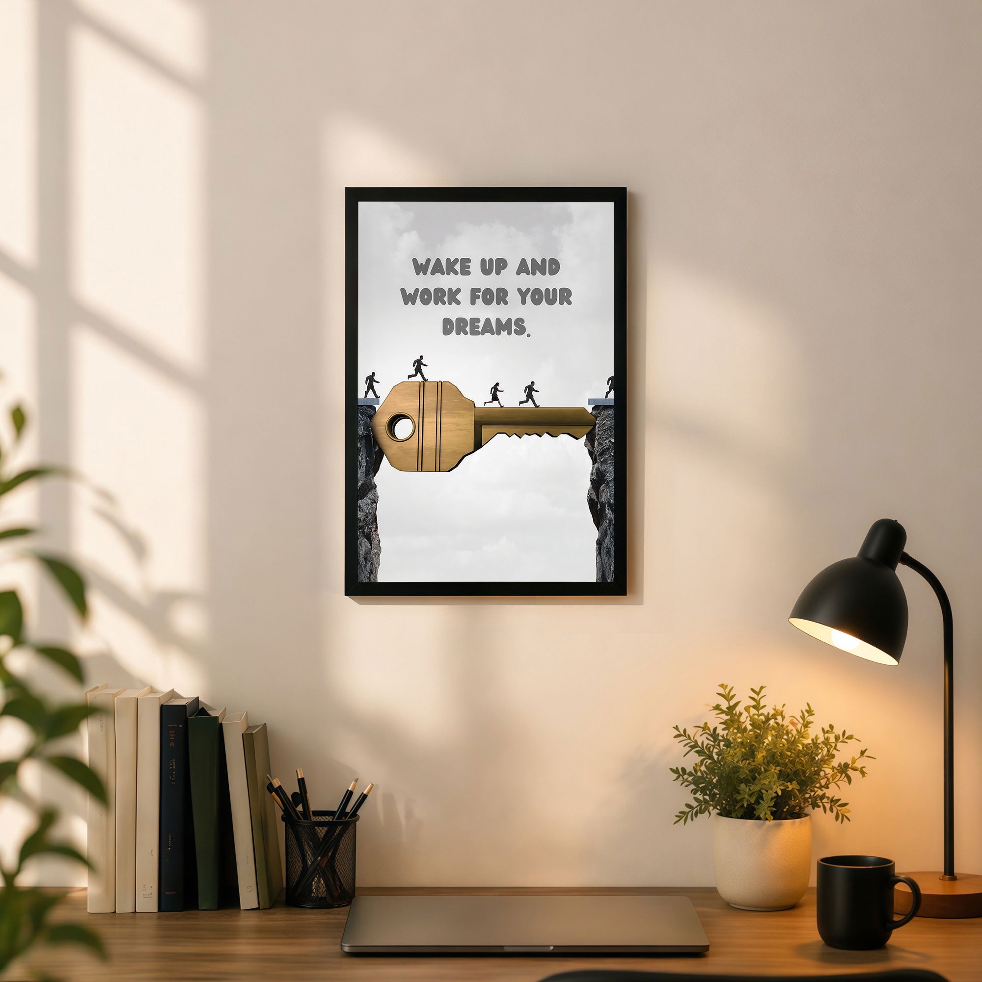 The Castle Decor Wake Up And Work For Your Dreams Wall Art Frame | Inspirational Success Quote Poster for Office & Study Decor