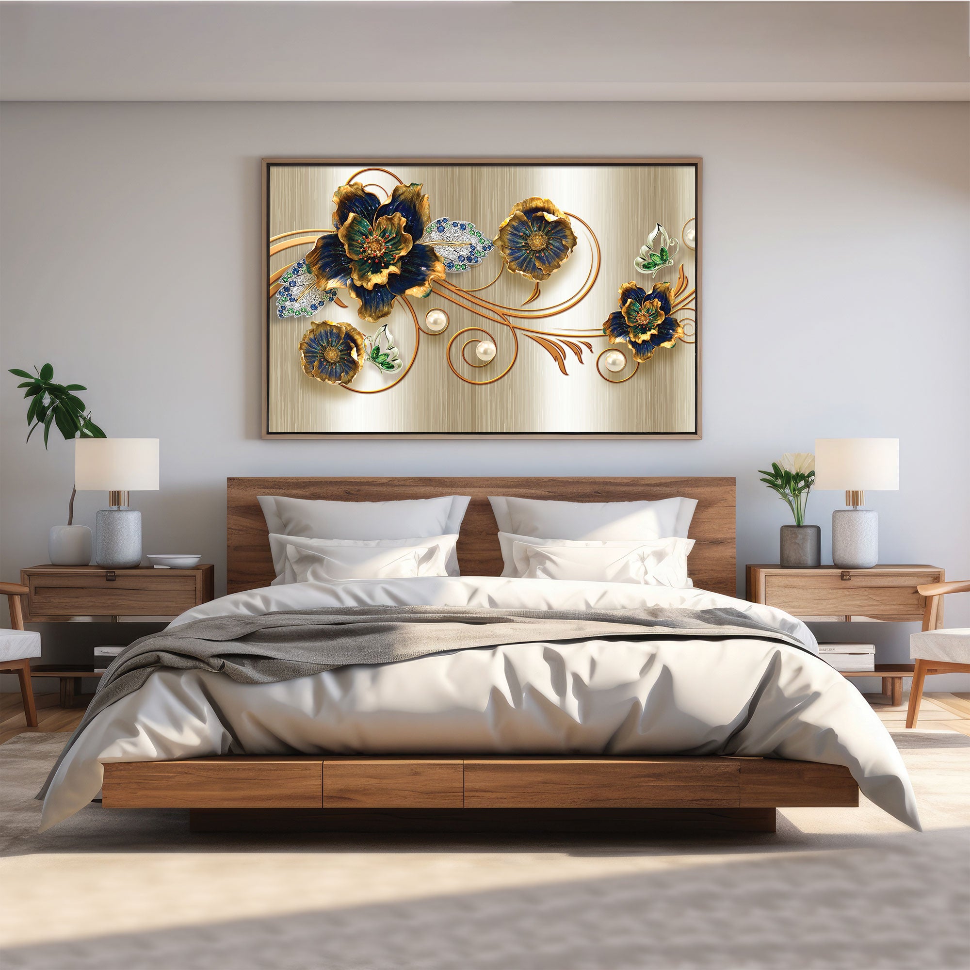 Flower metal look Canvas painting with frame Big Size Wall Art for living room,Bedroom,Drawing room,Hotels