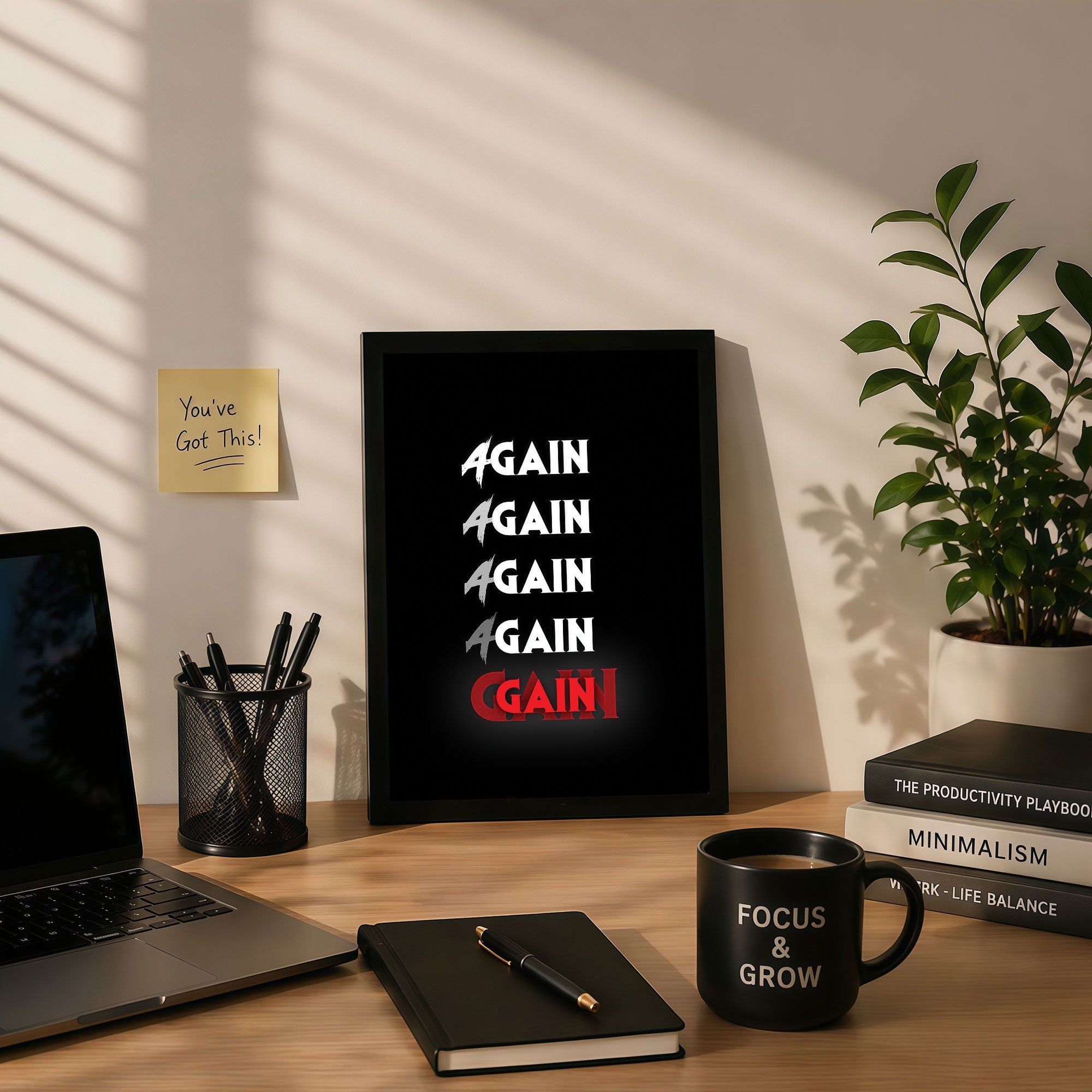 The Castle Decor Again Again Again Gain Motivational Wall Art Frame | Hard Work Success Quote Poster for Office, Gym | Bold Typography HD Print
