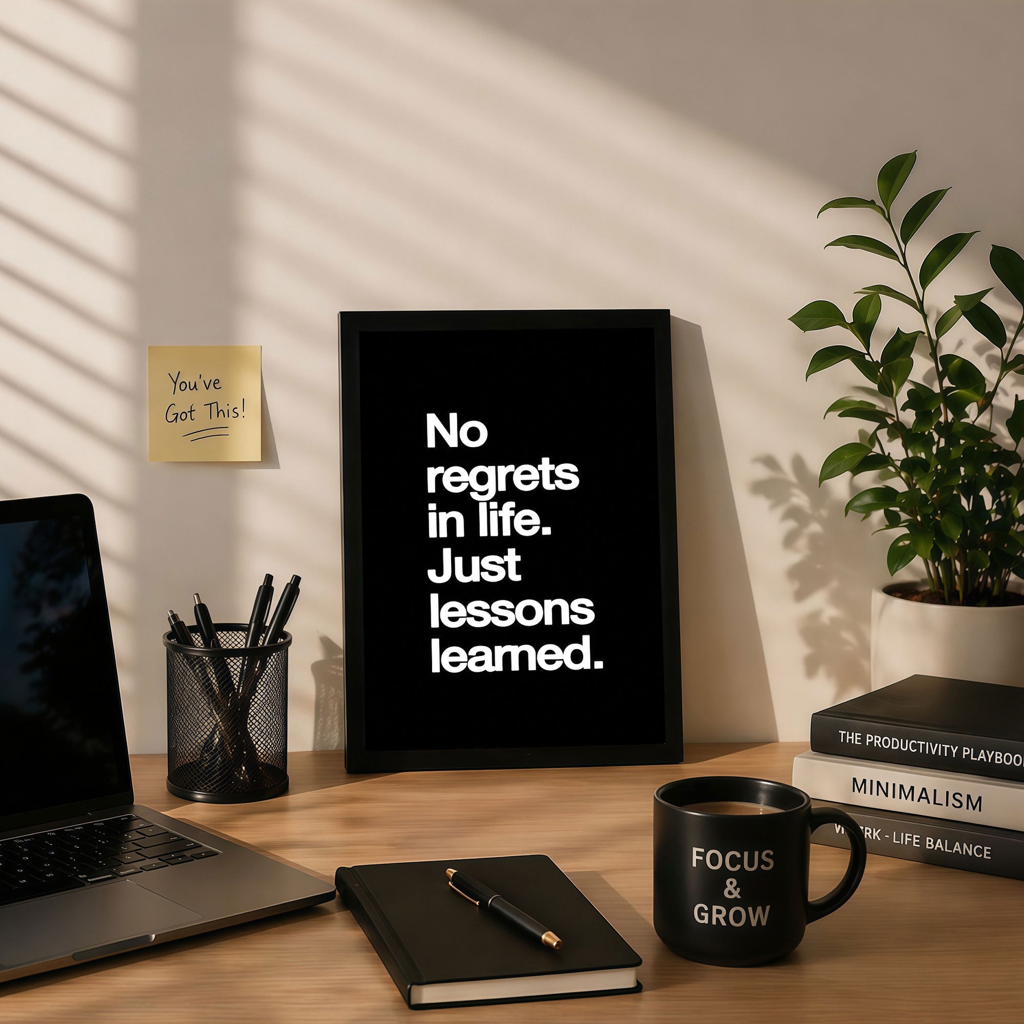 The Castle Decor No Regrets in Life Just Lessons Learned Wall Art Frame | Positive Mindset Motivational Poster for Office, Bedroom | Minimal Typography HD Print