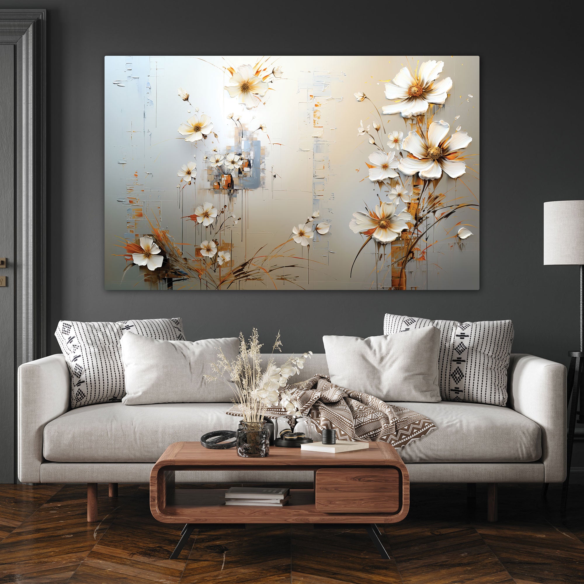 Multi flowersAbstract Canvas painting with frame Big Size Wall Art for living room,Bedroom,Drawing room,Hotels