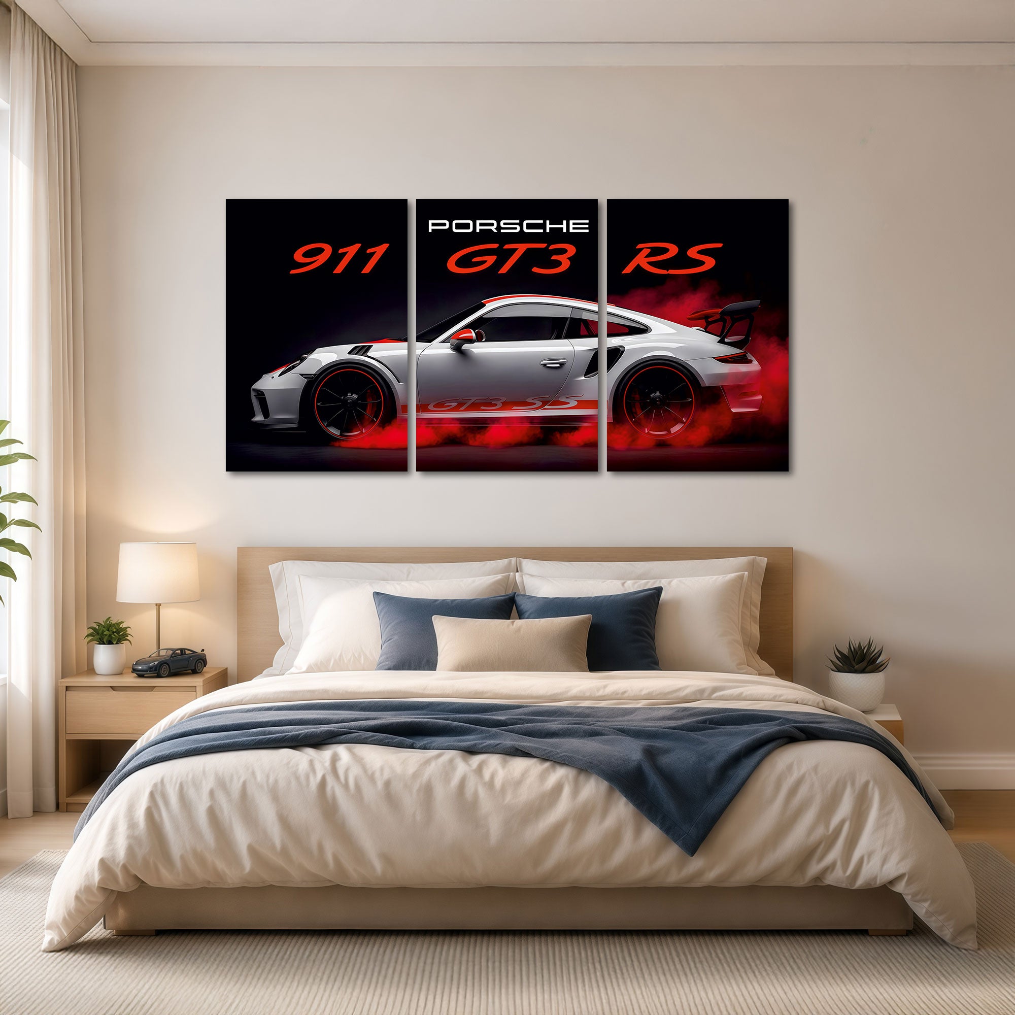 The Castle Decor Porsche 911 GT3 RS MDF Wall Art Set of 3 Sports Car Wall Painting for Bedroom, Gaming Room, Living Room & Office | Premium HD Printed Modern Wall Decor for Car Lovers