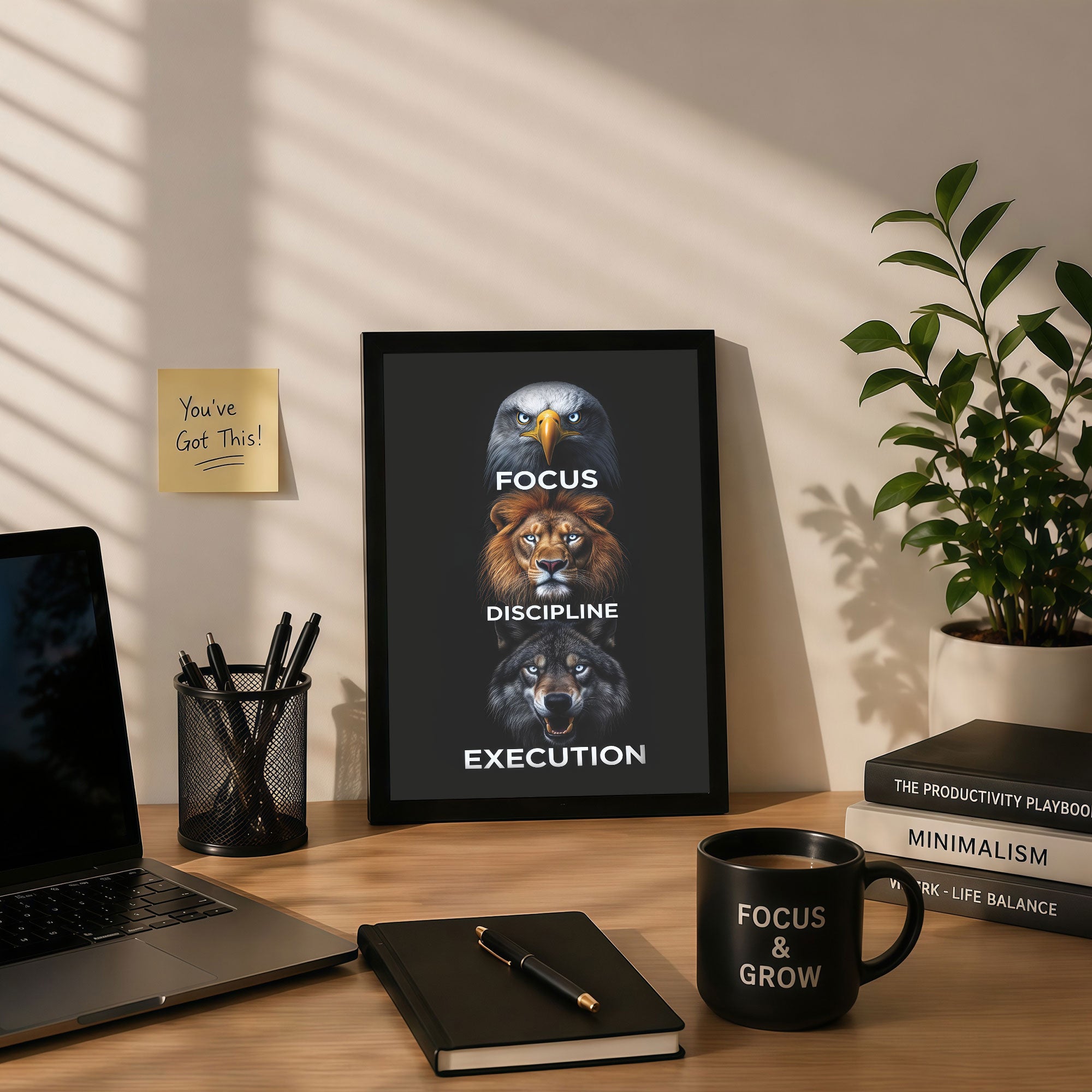The Castle Decor Focus Discipline Execution Wall Art | Motivational Animal Poster for Office & Home Decor