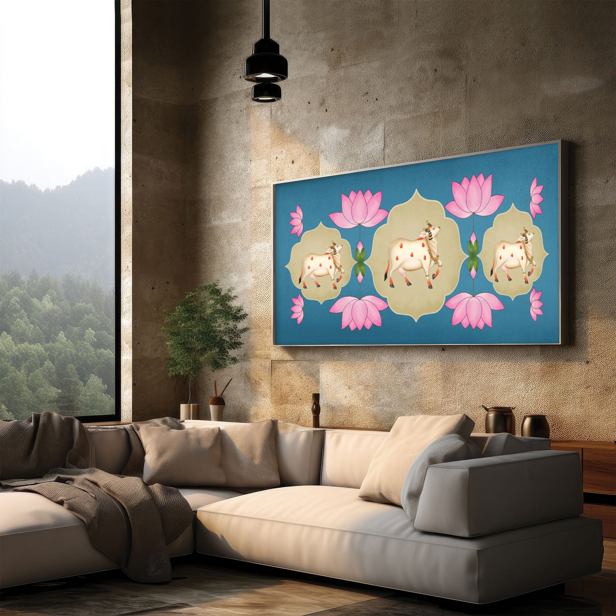 Cow Canvas painting with frame Big Size Wall Art for living room,Bedroom,Drawing room,Hotels