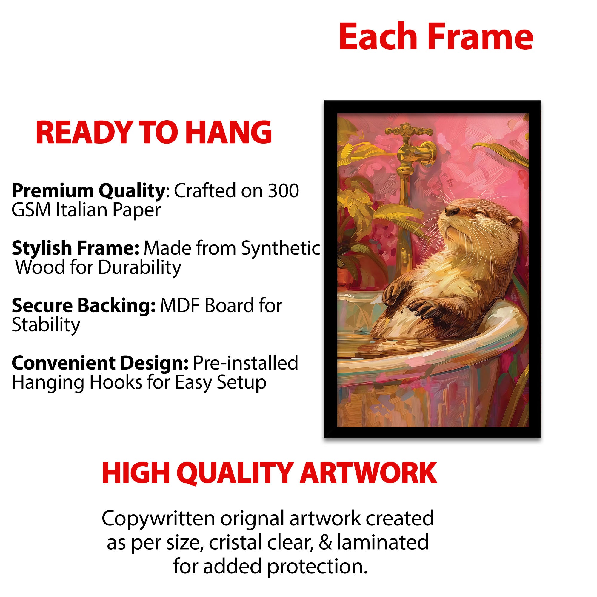 The Castle Decor Relaxing Otter Bathtub Wall Art | Luxury Animal Bathroom Decor | Funny Framed Bathroom Painting | Modern Washroom Artwork
