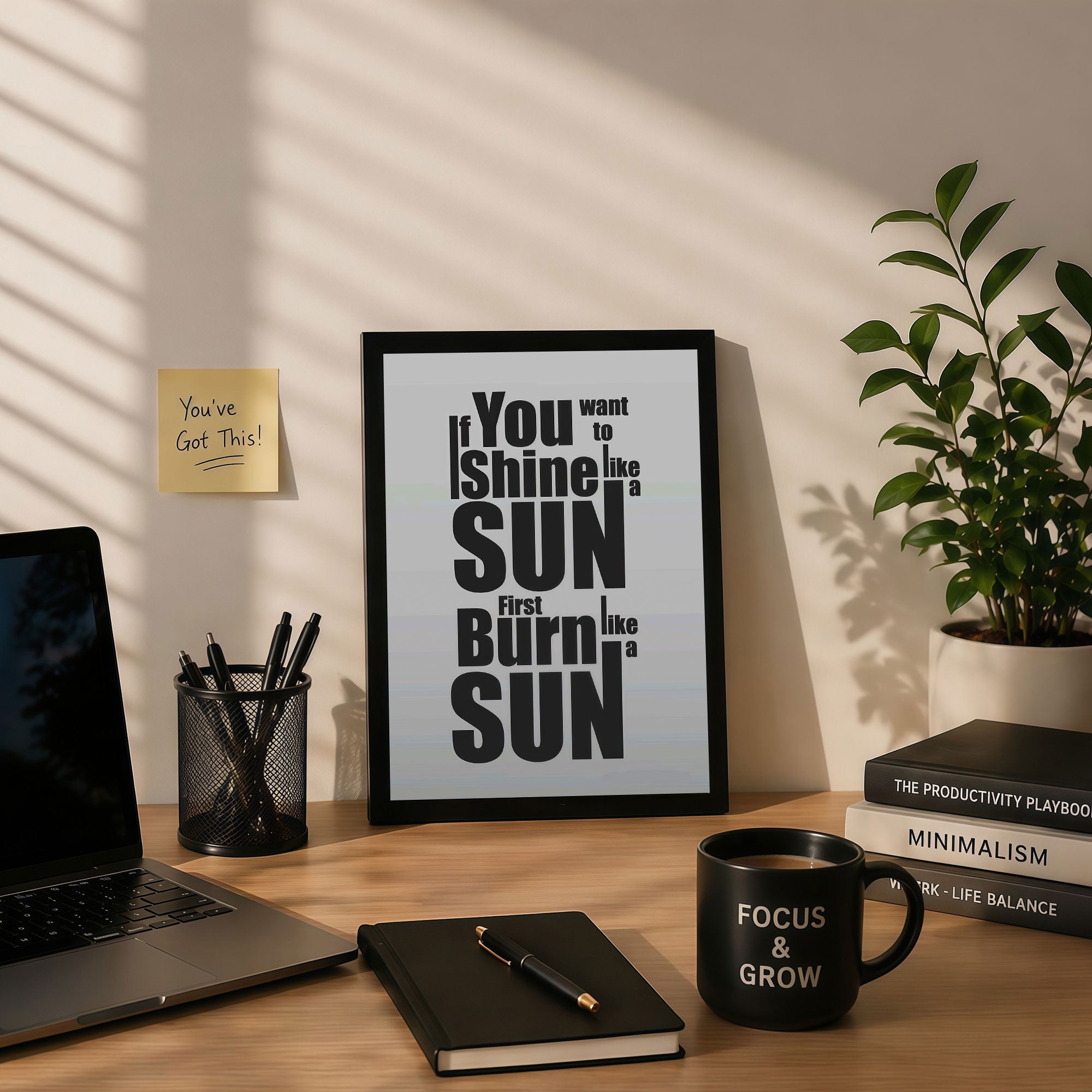 The Castle Decor If You Want To Shine Like A Sun First Burn Like A Sun Wall Art Frame | Inspirational Success Quote Decor