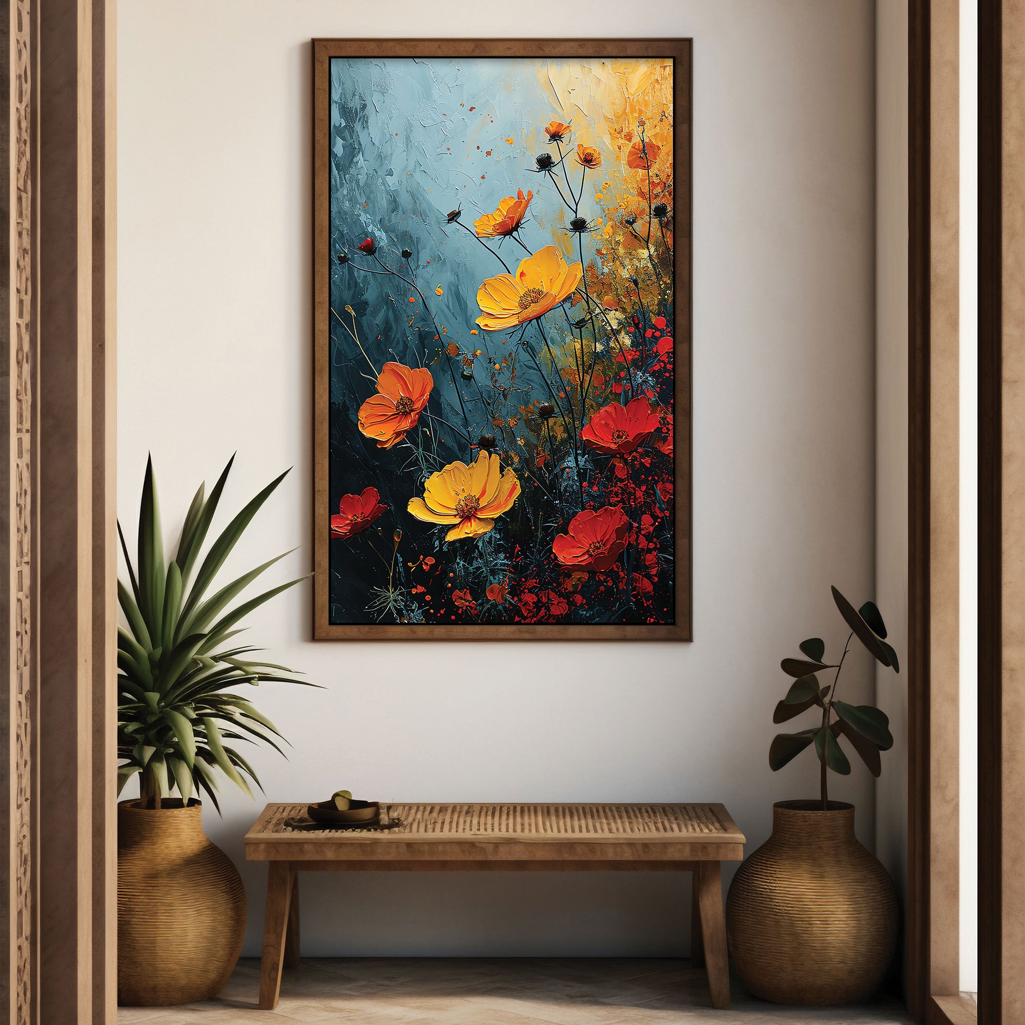 Multi colours flowers Canvas painting with frame Big Size Wall Art for living room,Bedroom,Drawing room,Hotels