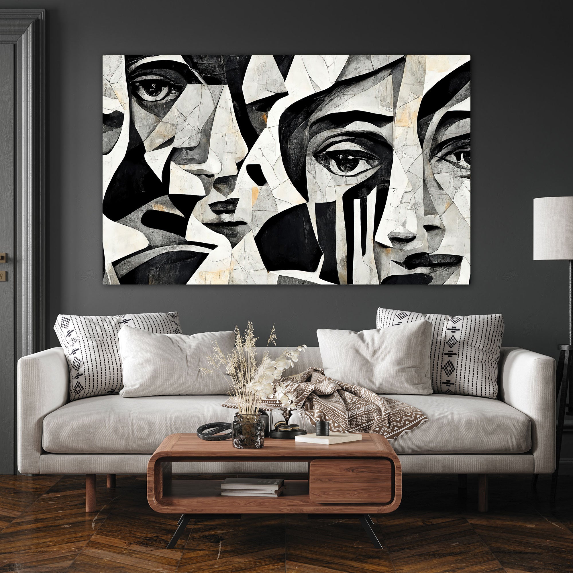 Black & white art faces Canvas painting with frame Big Size Wall Art for living room,Bedroom,Drawing room,Hotels