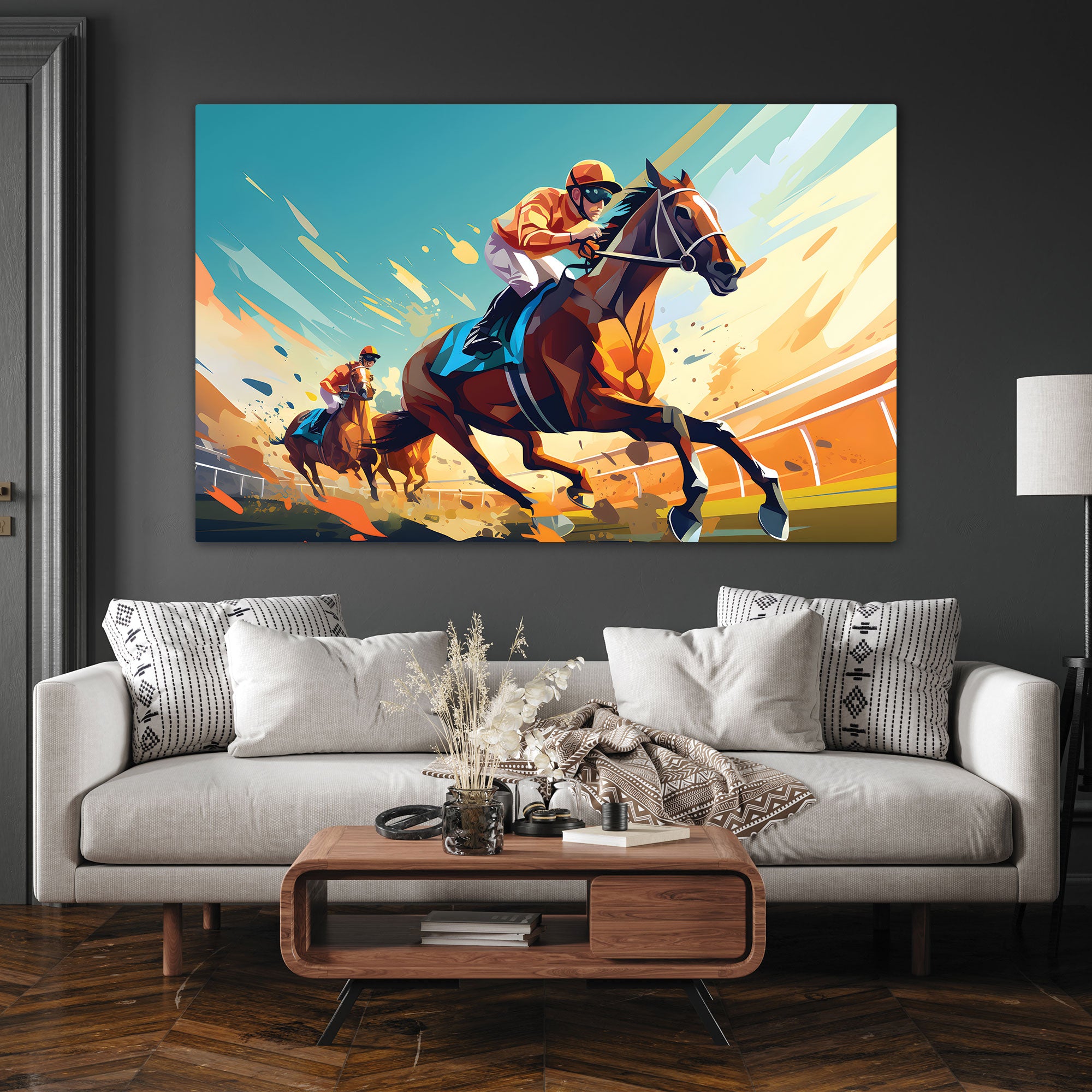 Horse racing Abstract Canvas painting with frame Big Size Wall Art for living room,Bedroom,Drawing room,Hotels