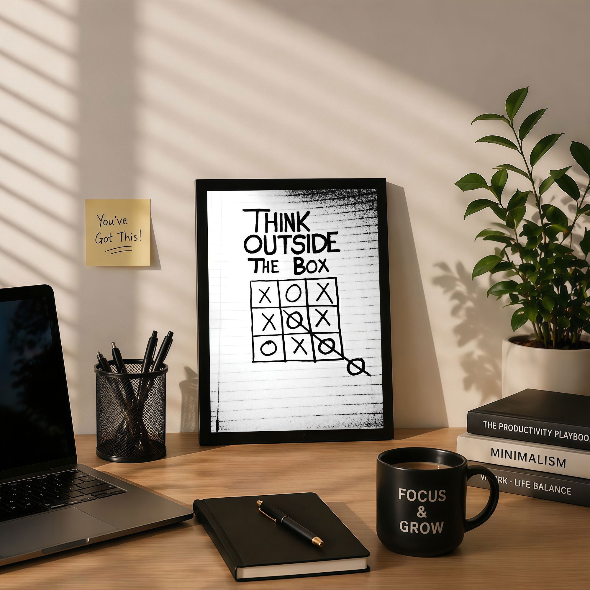 The Castle Decor Think Outside The Box Wall Art Frame | Creative Motivation Poster for Office, Startup Workspace, Study Room | Black White Minimal Design HD Print