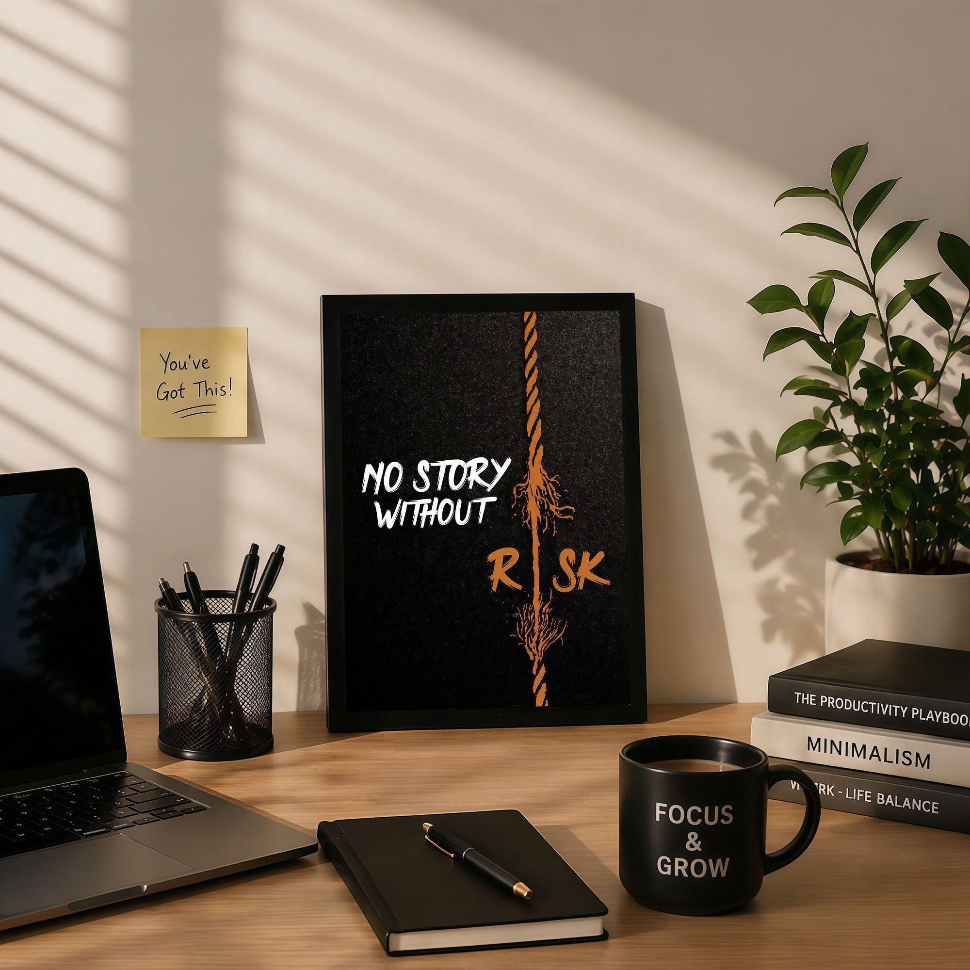 The Castle Decor No Story Without Risk Motivational Wall Art Frame | Inspirational Quote Poster for Office, Gym & Workspace Decor