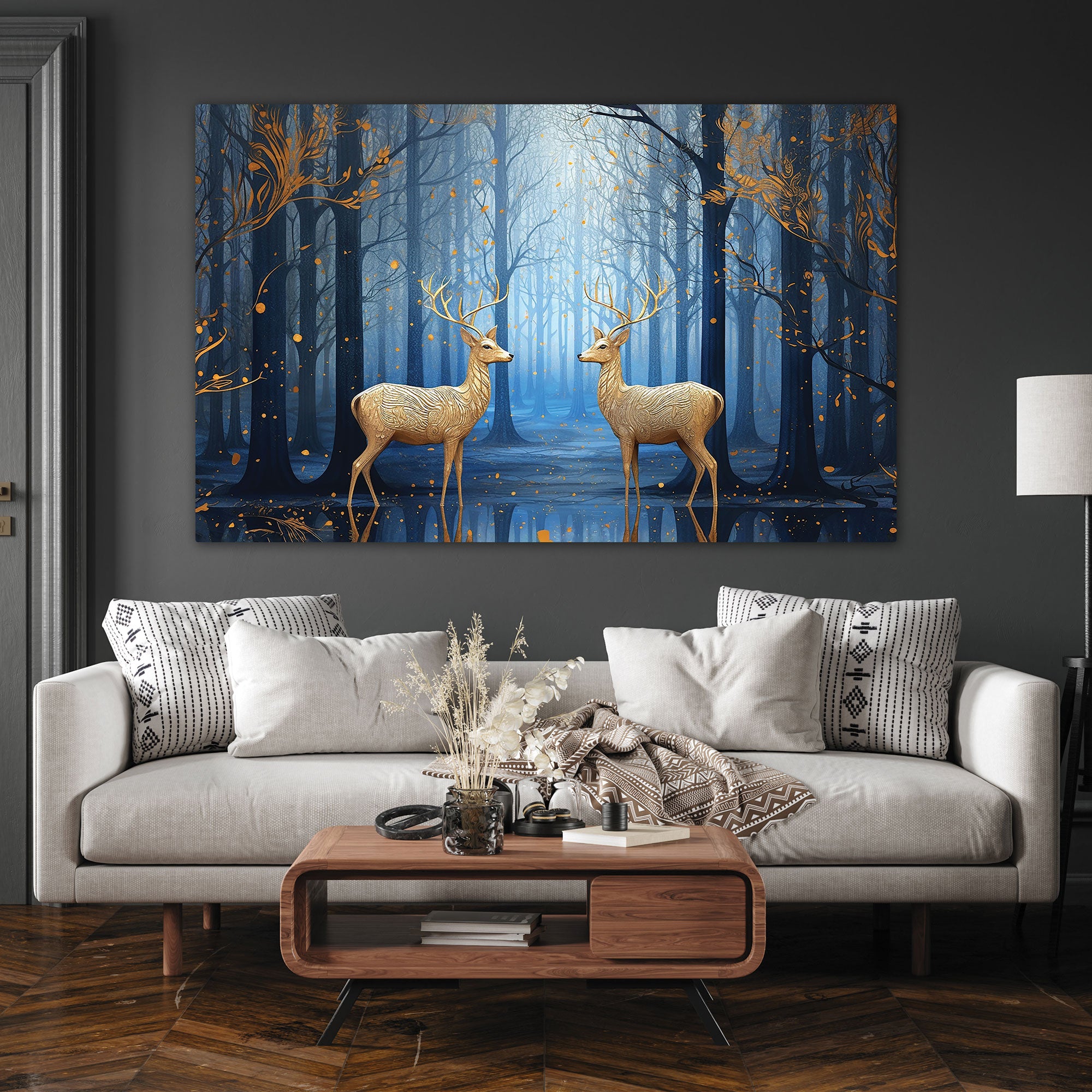 Golden deers Canvas painting with frame Big Size Wall Art for living room,Bedroom,Drawing room,Hotels