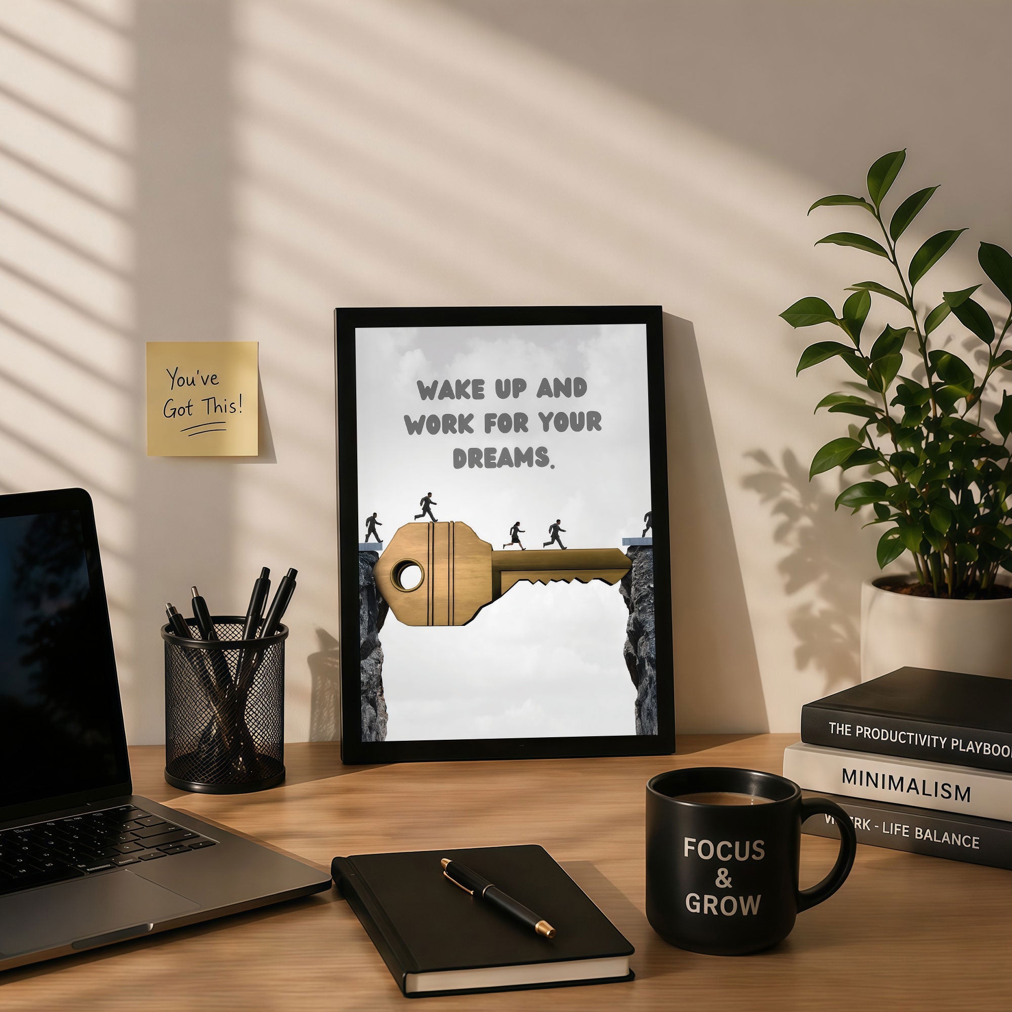 The Castle Decor Wake Up And Work For Your Dreams Wall Art Frame | Inspirational Success Quote Poster for Office & Study Decor