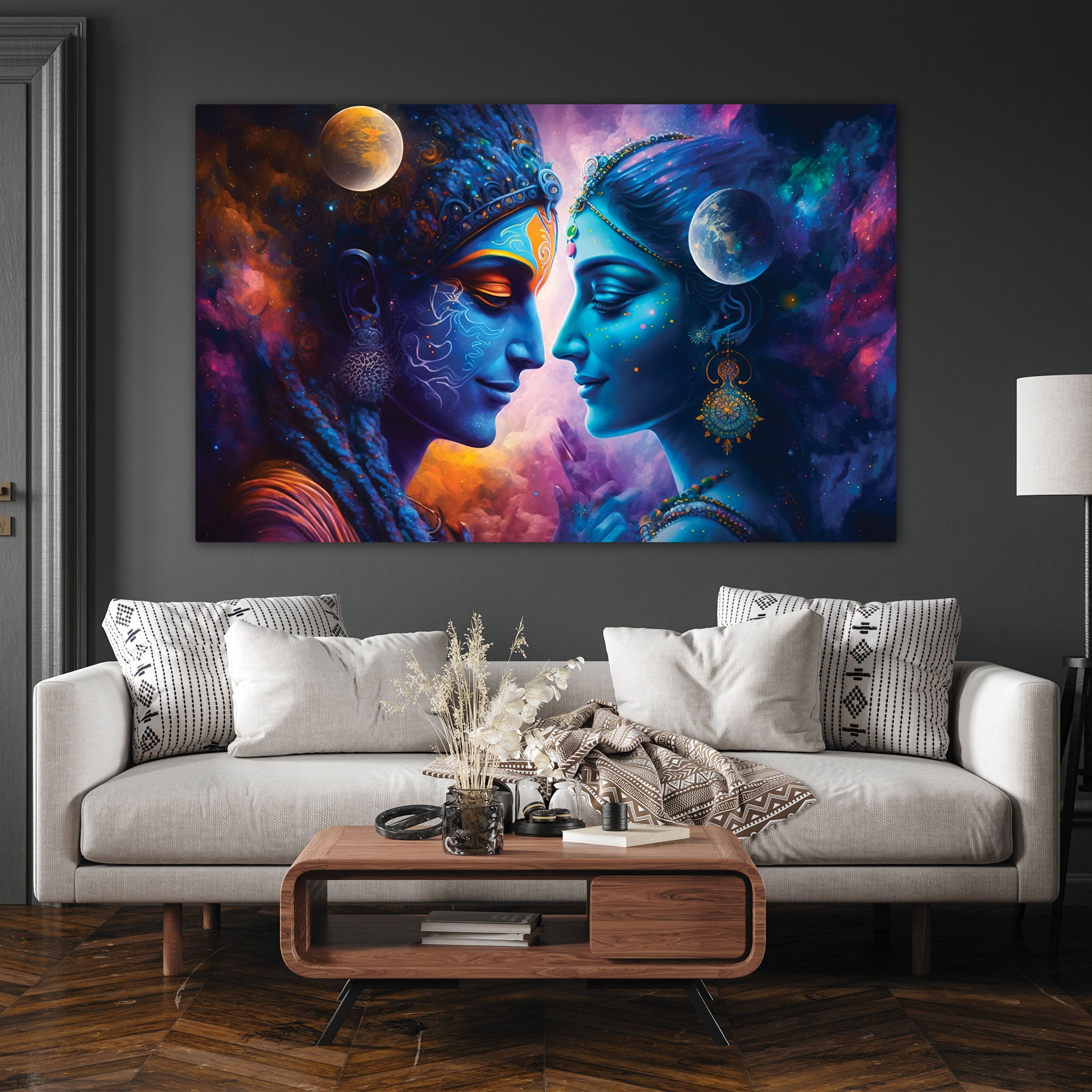 Beautiful radha krishna Canvas painting with frame Big Size Wall Art for living room,Bedroom,Drawing room,Hotels