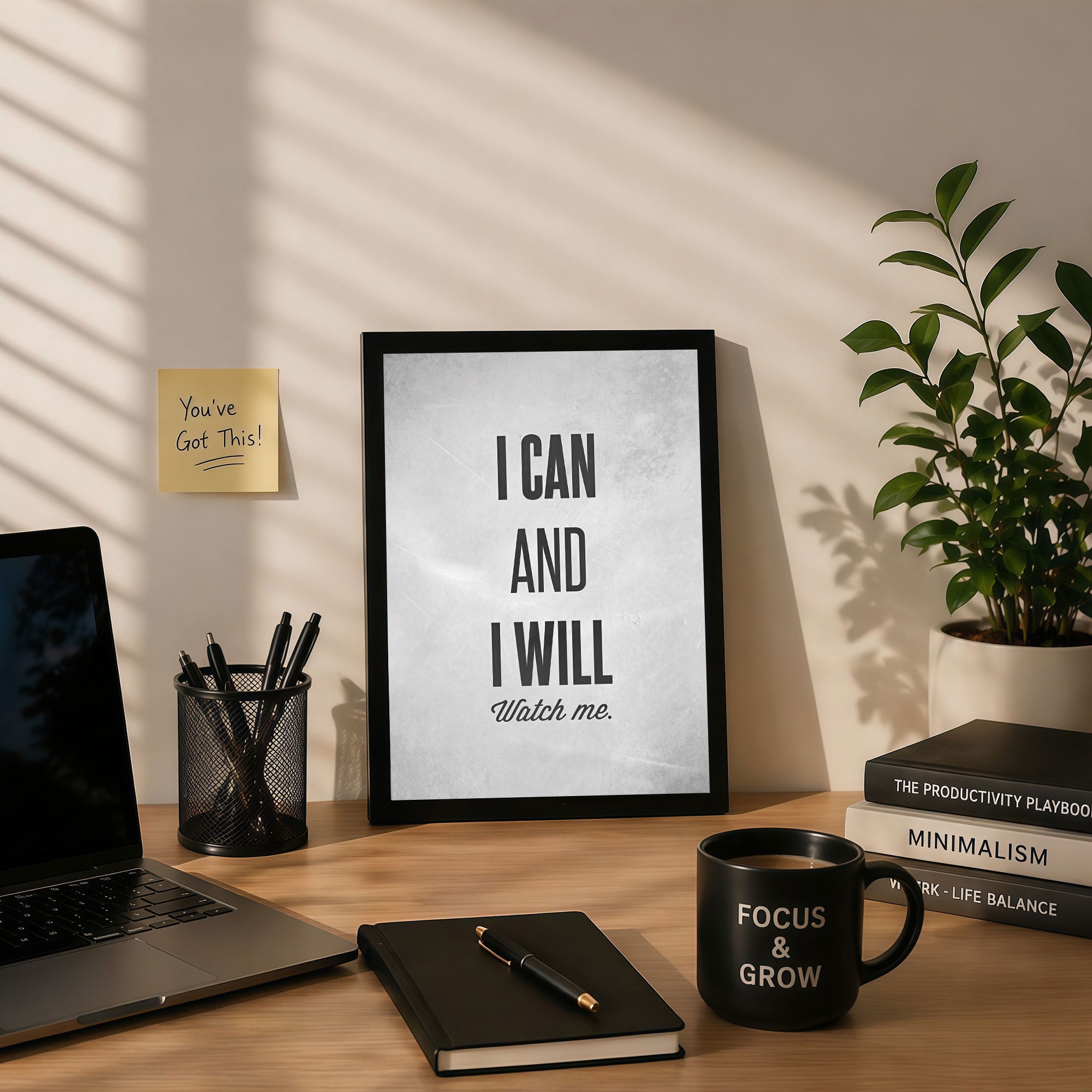 The Castle Decor I Can and I Will Watch Me Motivational Wall Art Frame | Success Quote Poster for Office, Study Room, Gym | Minimal Typography HD Print