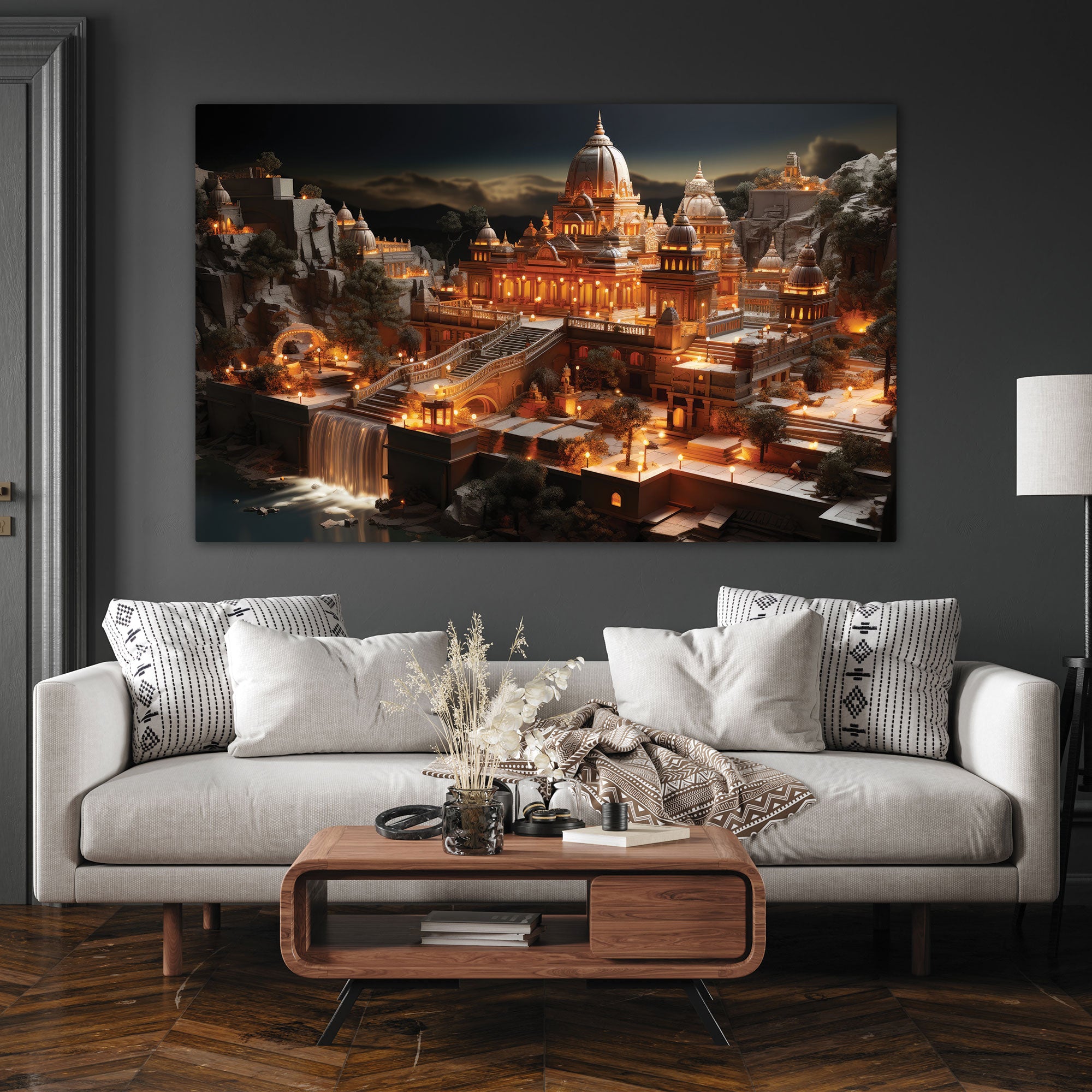 Ayodhya Canvas painting with frame Big Size Wall Art for living room,Bedroom,Drawing room,Hotels