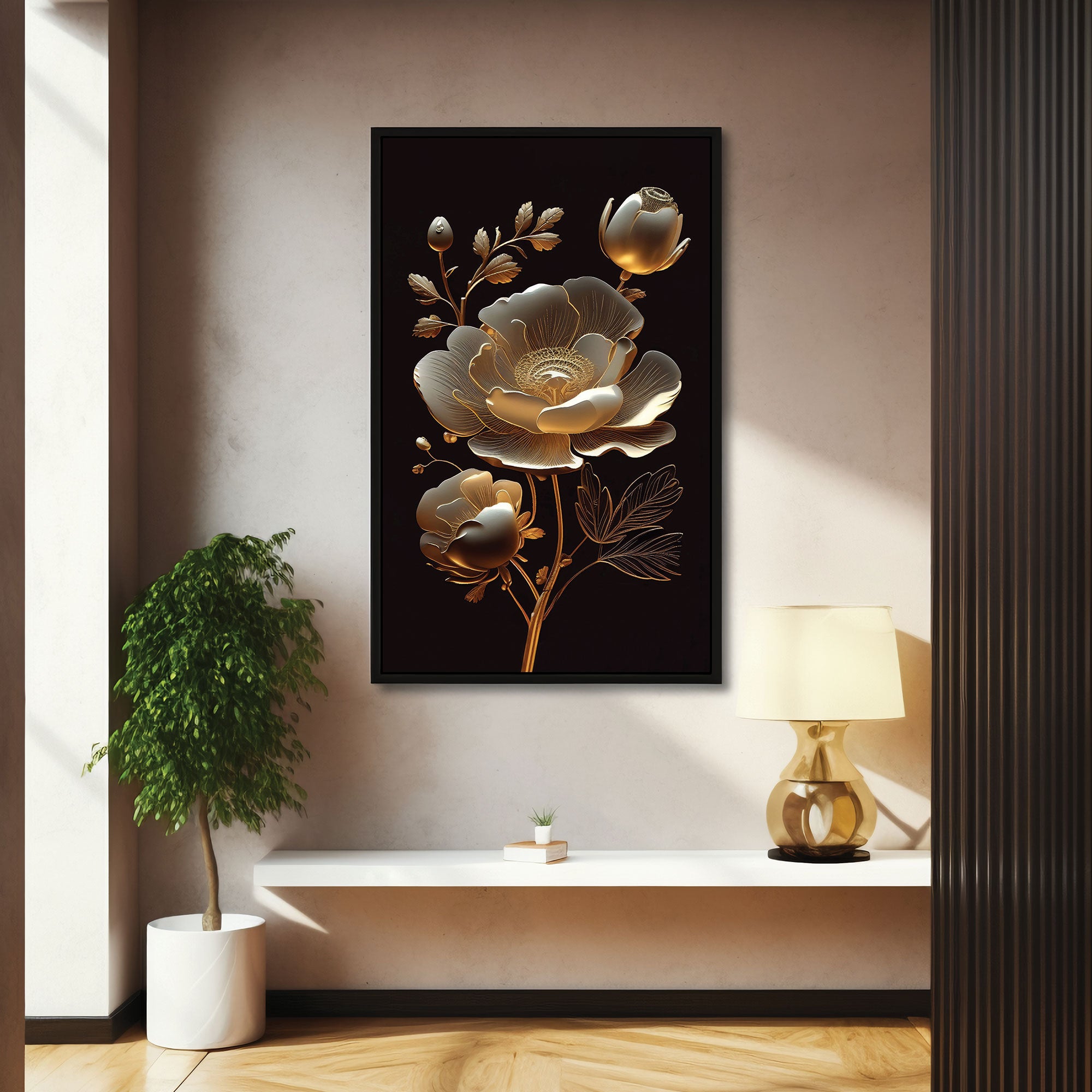 Golden flower Canvas painting with frame Big Size Wall Art for living room,Bedroom,Drawing room,Hotels