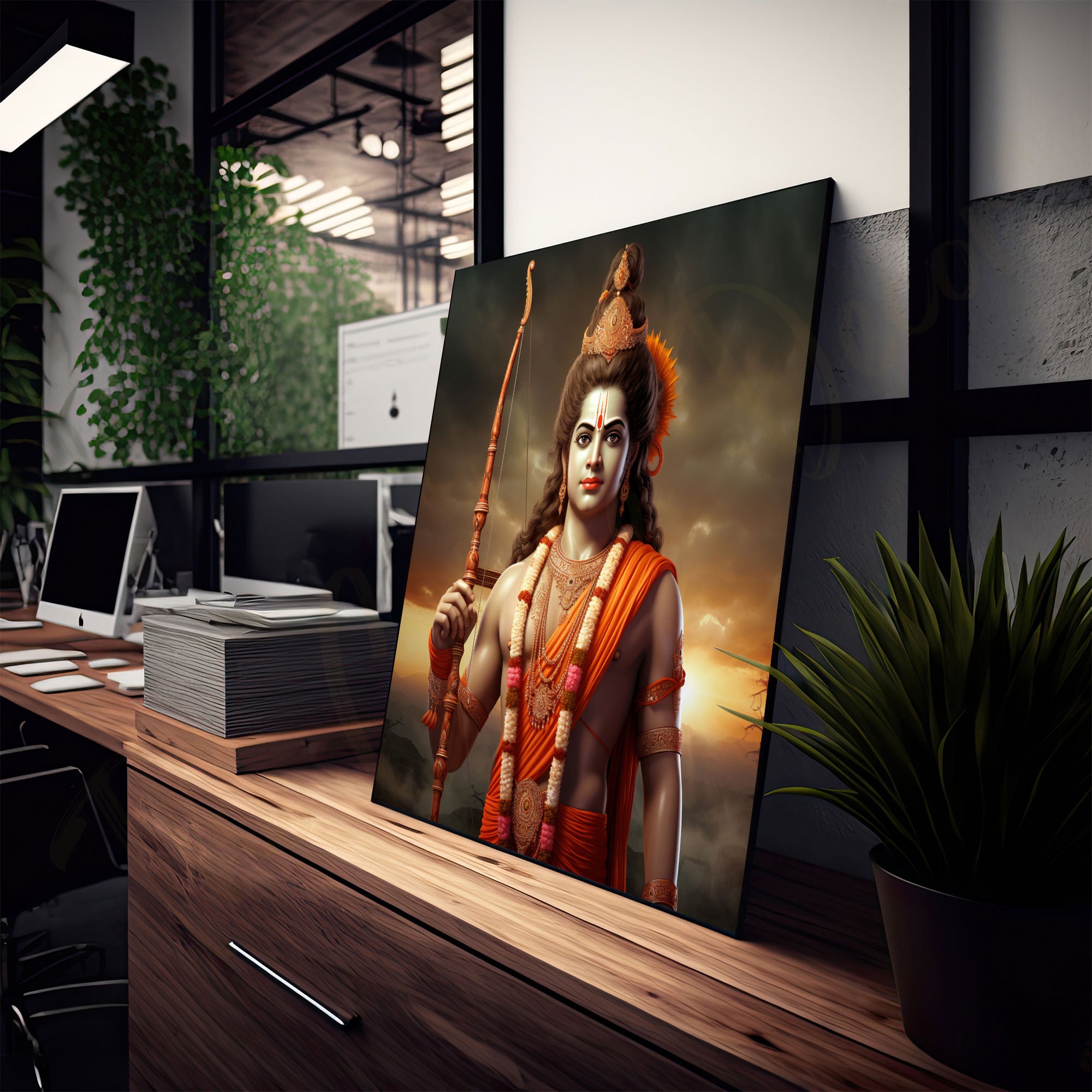 Ram mandir/Lord Ram painting with frame Big Size Wall Art for living room,Bedroom,Drawing room,Hotels
