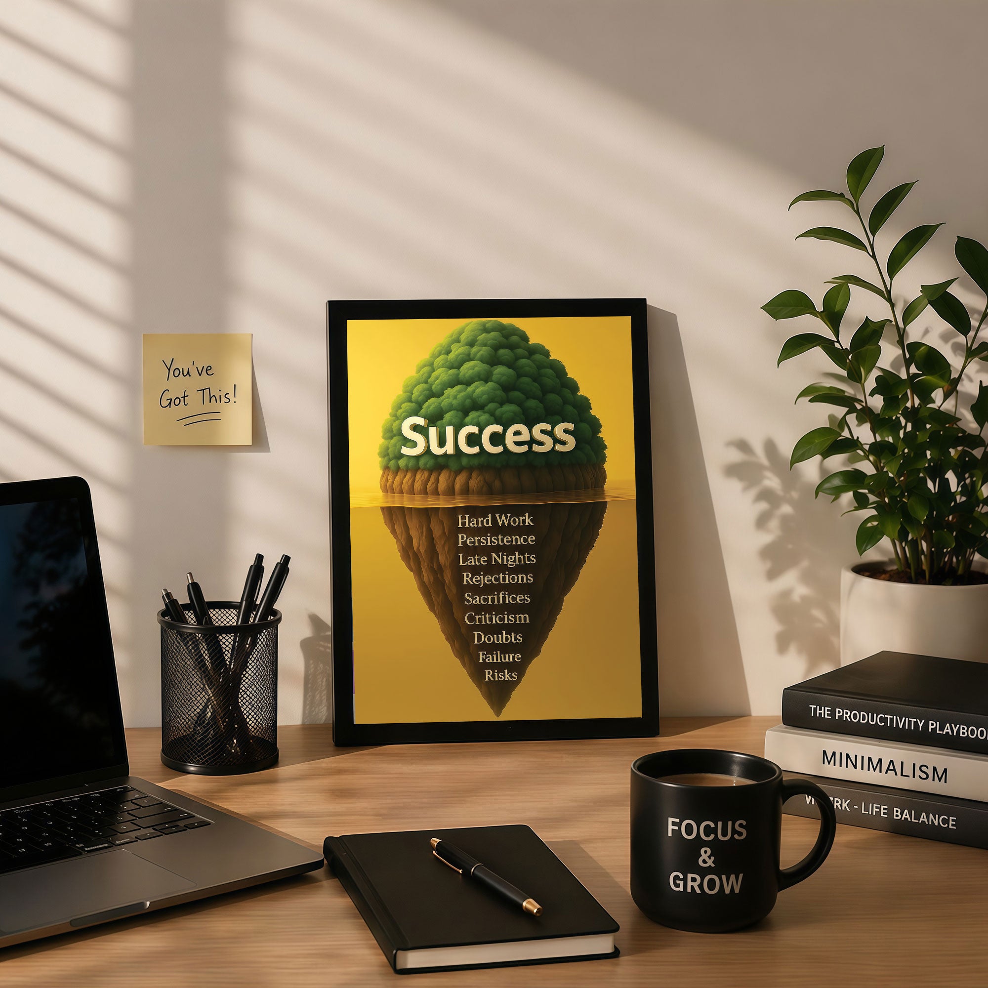 The Castle Decor Success Iceberg Motivational Wall Art Frame | Hard Work Quote Wall Decor for Office & Workspace