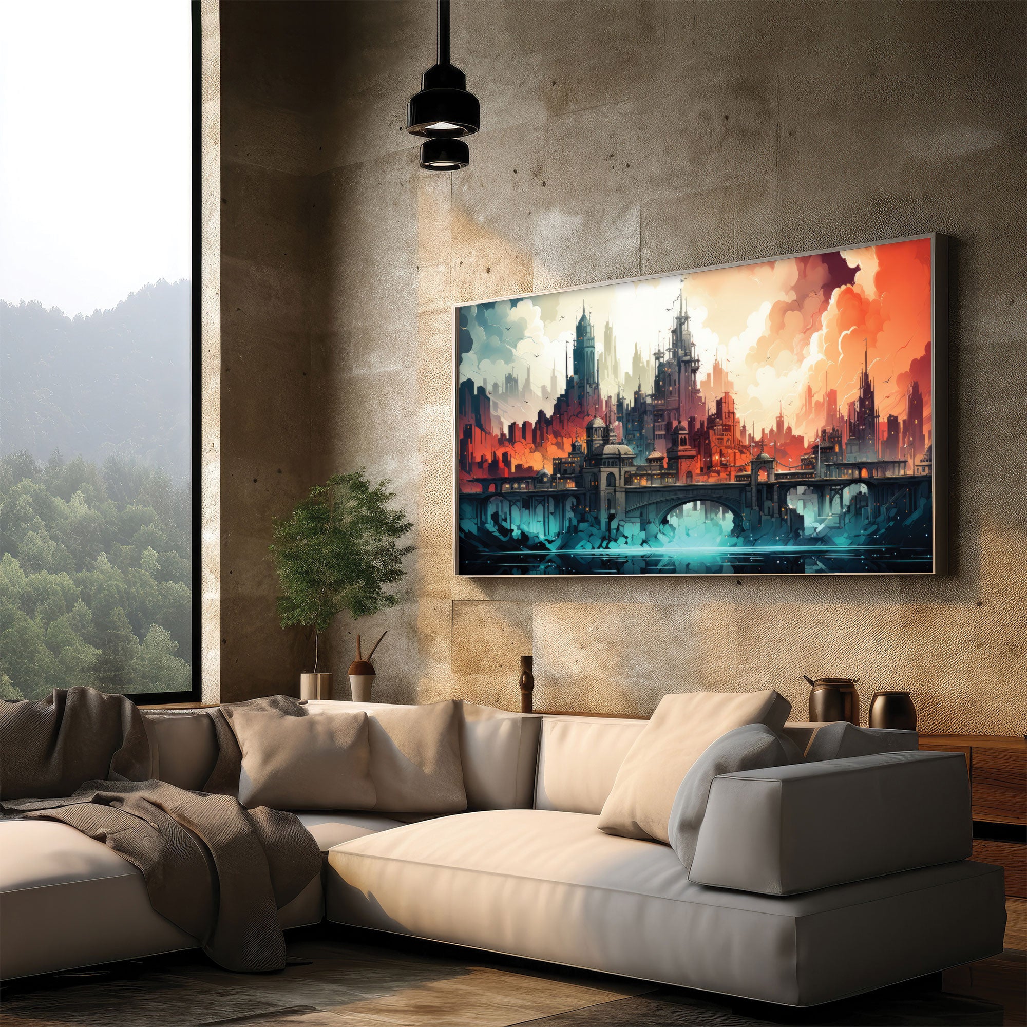 CityAbstract Canvas painting with frame Big Size Wall Art for living room,Bedroom,Drawing room,Hotels