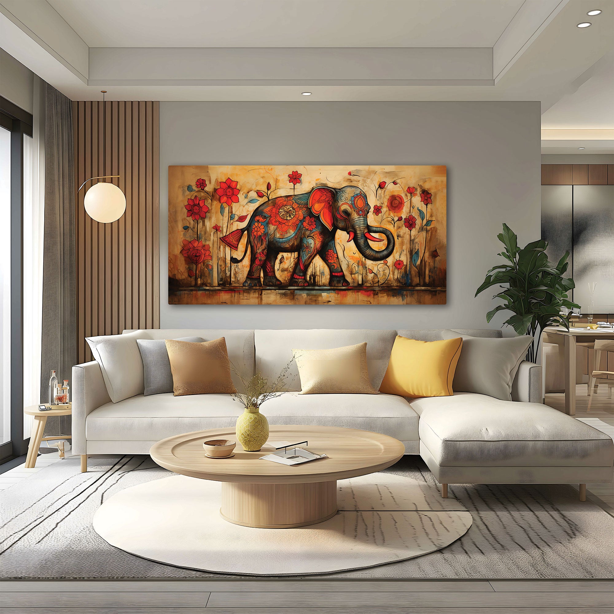 Elephant retro Canvas painting with frame Big Size Wall Art for living room,Bedroom,Drawing room,Hotels