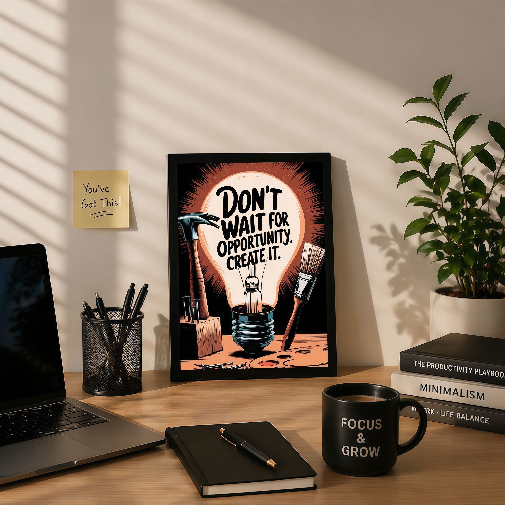 The Castle Decor Don’t Wait For Opportunity Create It Wall Art Frame | Inspirational Motivational Quote Wall Decor for Office & Home