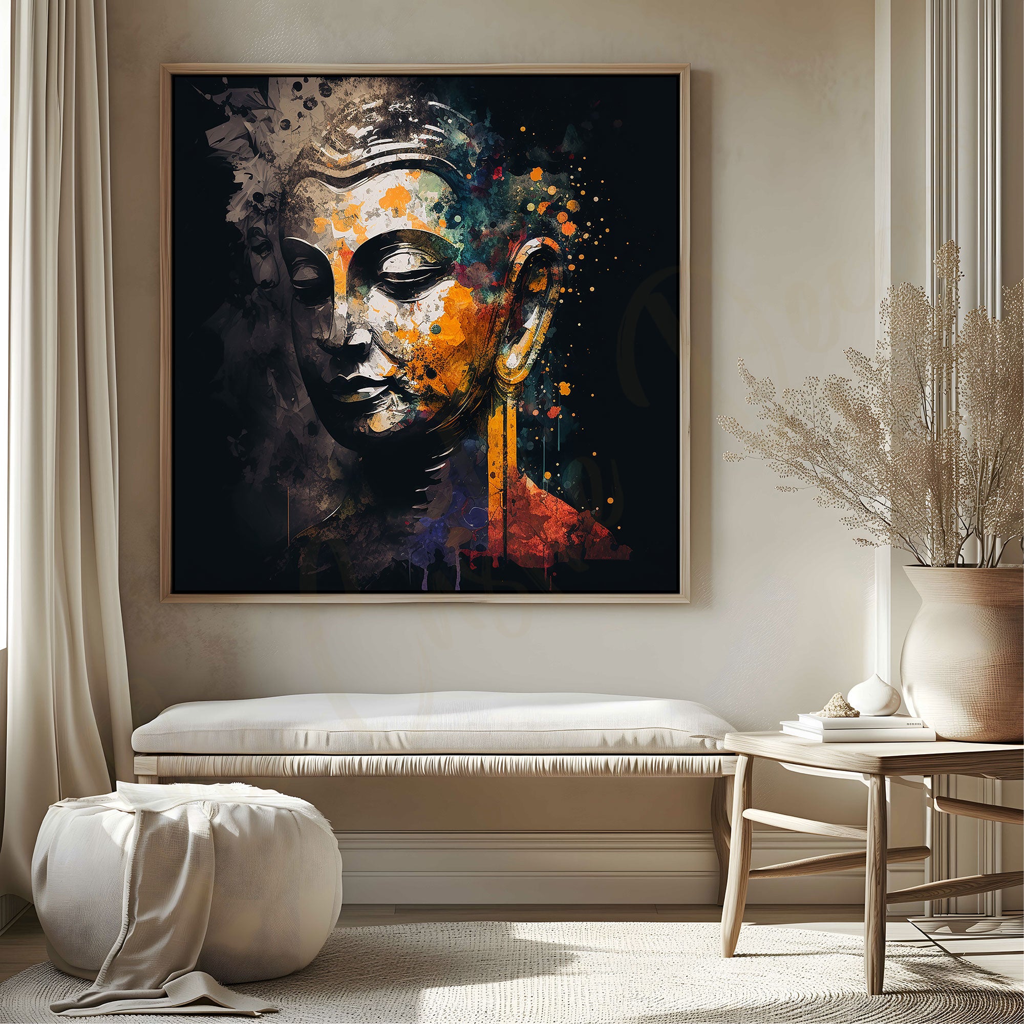 Lord Budha painting with frame Big Size Wall Art for living room,Bedroom,Drawing room,Hotels