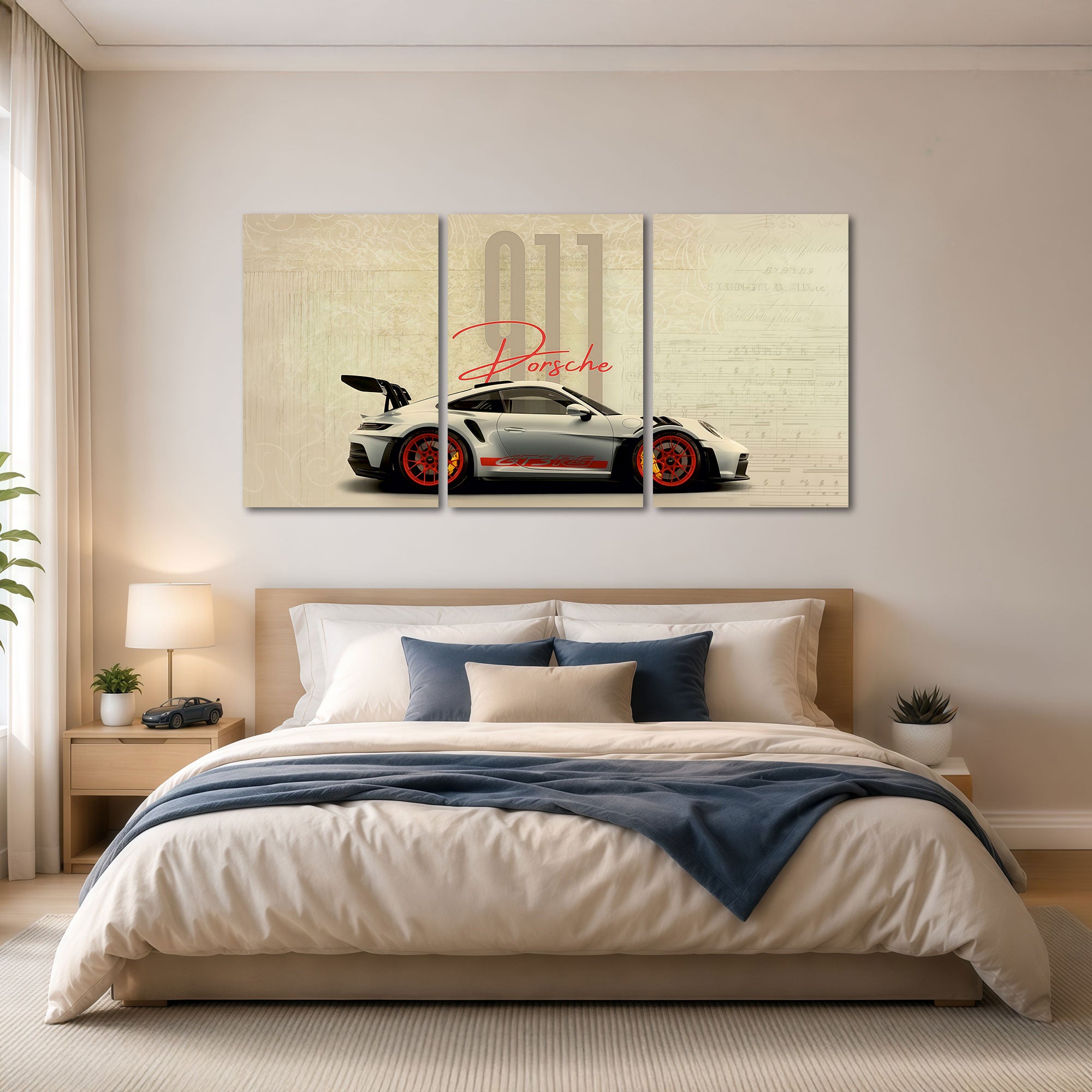 The Castle Decor Porsche 911 GT3 RS MDF Wall Art Set of 3 Luxury Sports Car Wall Decor for Bedroom Office Gaming Room Living Room Home Decoration