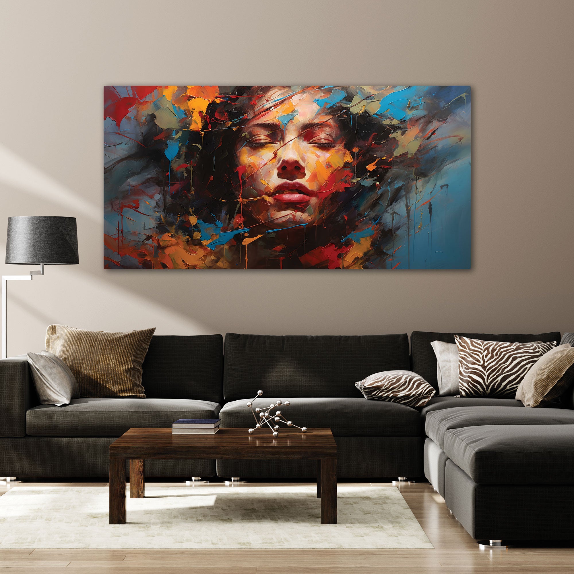 Women faceAbstract Canvas painting with frame Big Size Wall Art for living room,Bedroom,Drawing room,Hotels