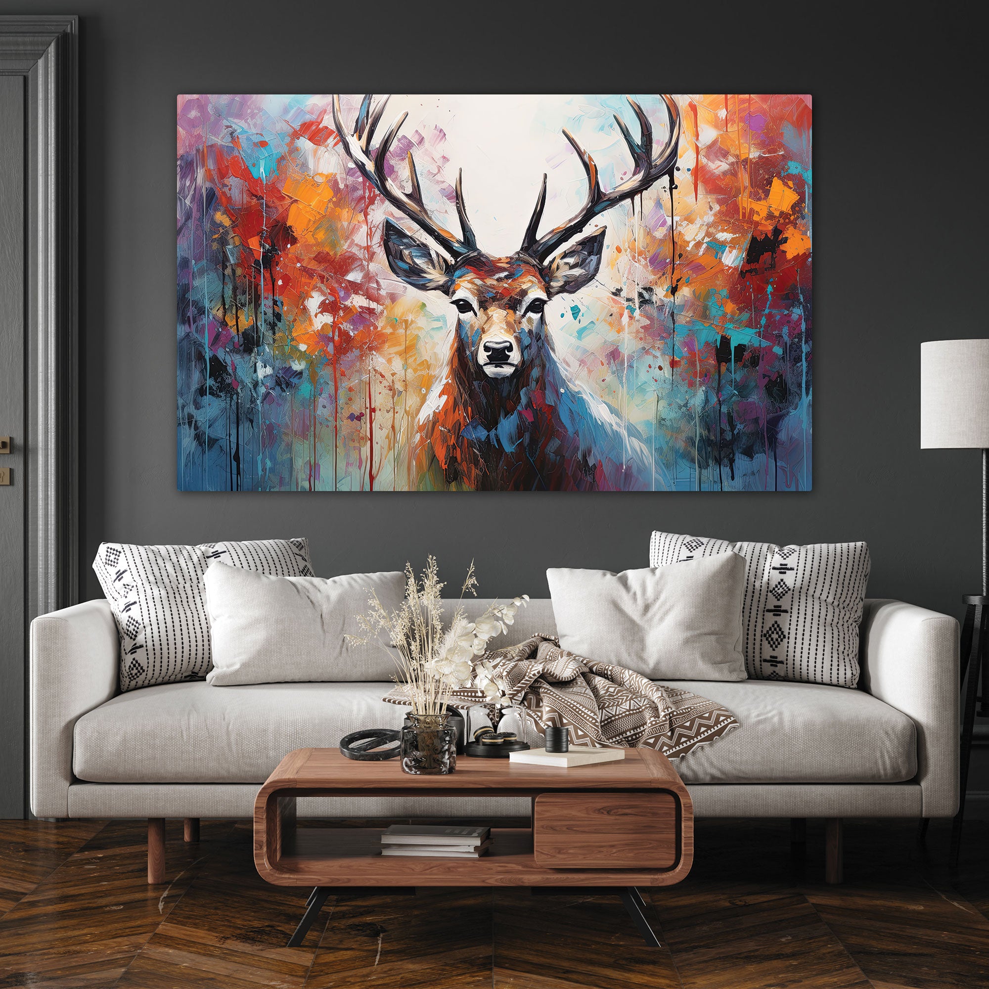 Deer Abstract Canvas painting with frame Big Size Wall Art for living room,Bedroom,Drawing room,Hotels