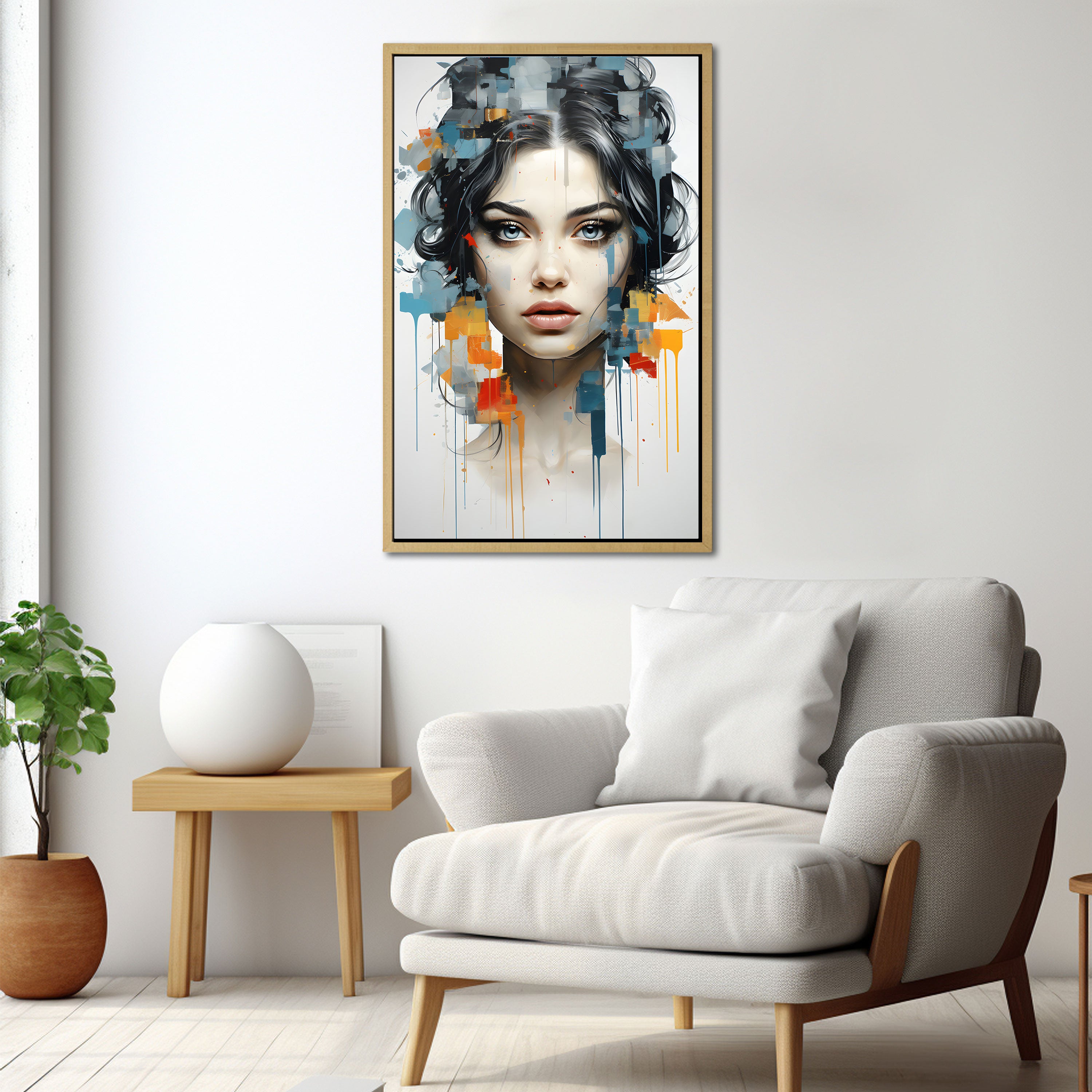 Modern Women faceAbstract Canvas painting with frame Big Size Wall Art for living room,Bedroom,Drawing room,Hotels