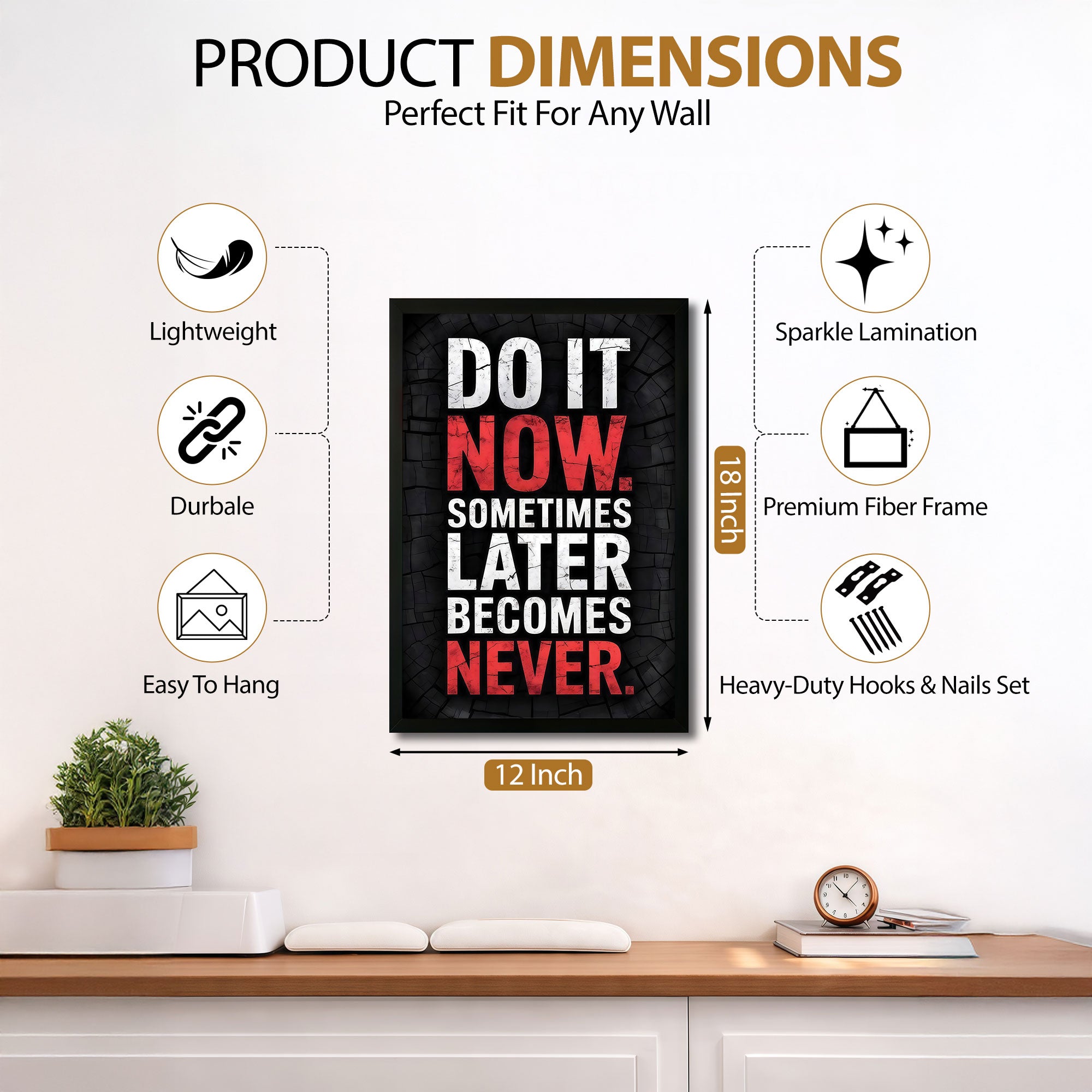 The Castle Decor Do It Now Motivational Wall Art Frame | Procrastination Quote Poster for Office Study & Workspace Decor