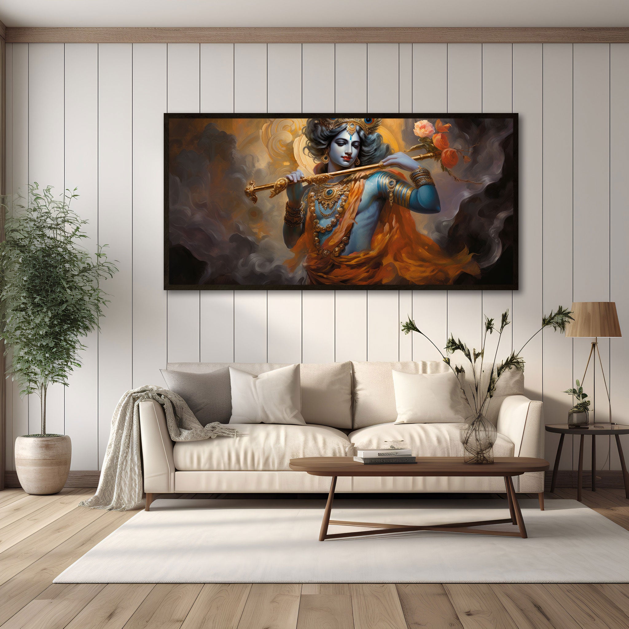 Beautiful krishna Canvas painting with frame Big Size Wall Art for living room,Bedroom,Drawing room,Hotels