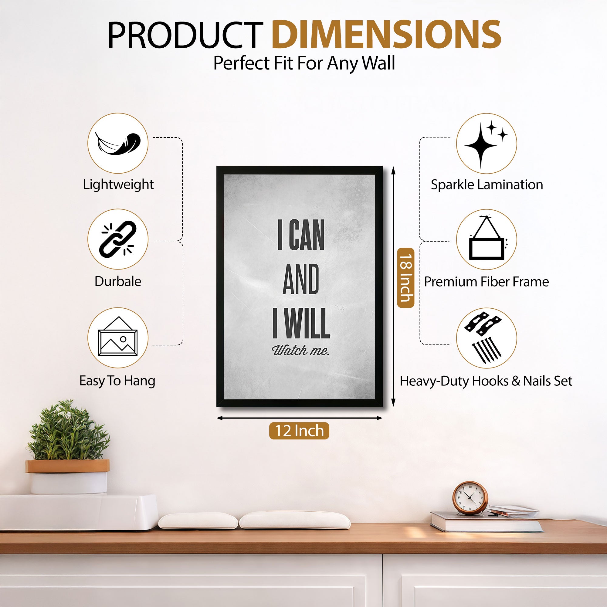 The Castle Decor I Can and I Will Watch Me Motivational Wall Art Frame | Success Quote Poster for Office, Study Room, Gym | Minimal Typography HD Print