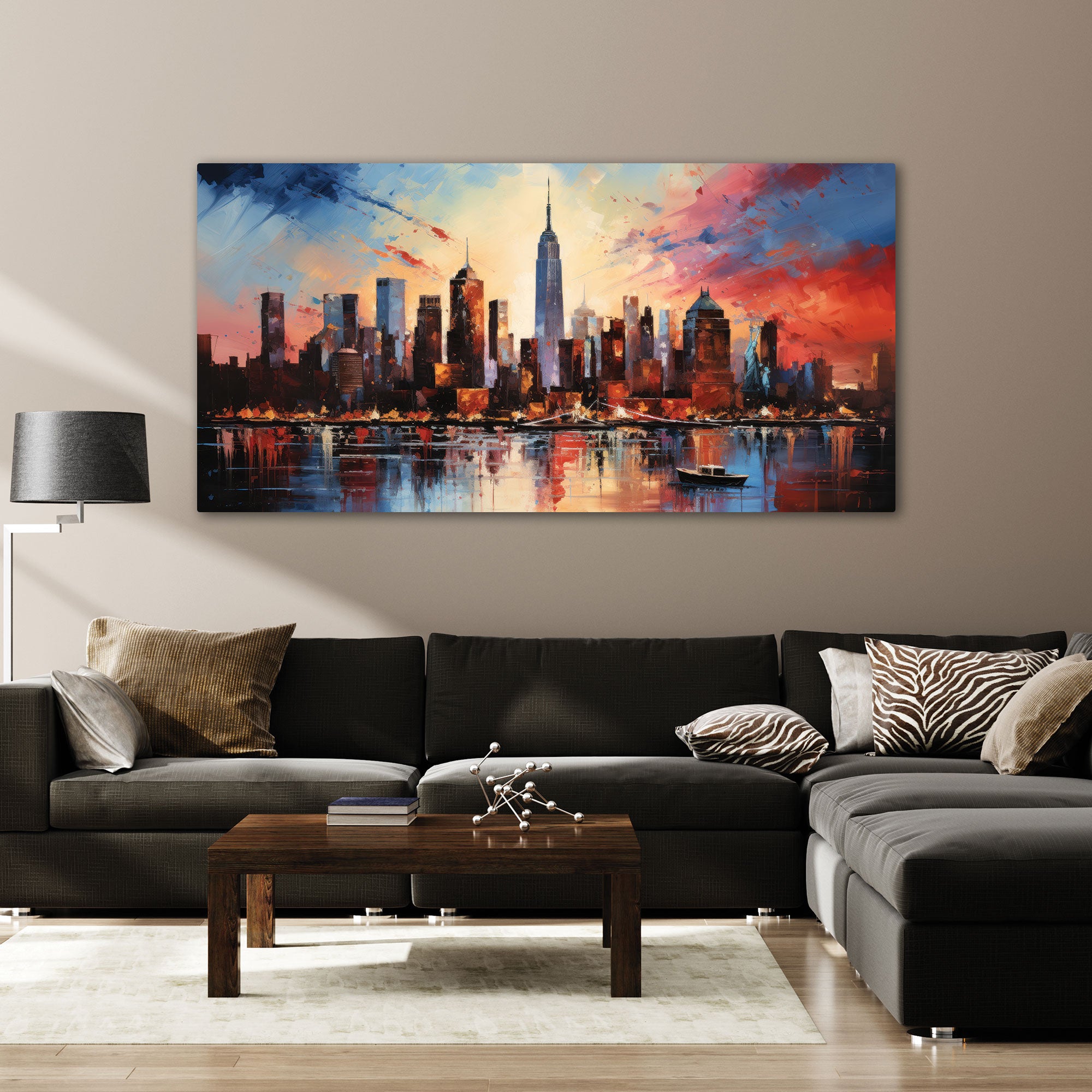 Modern cityscape Canvas painting with frame Big Size Wall Art for living room,Bedroom,Drawing room,Hotels