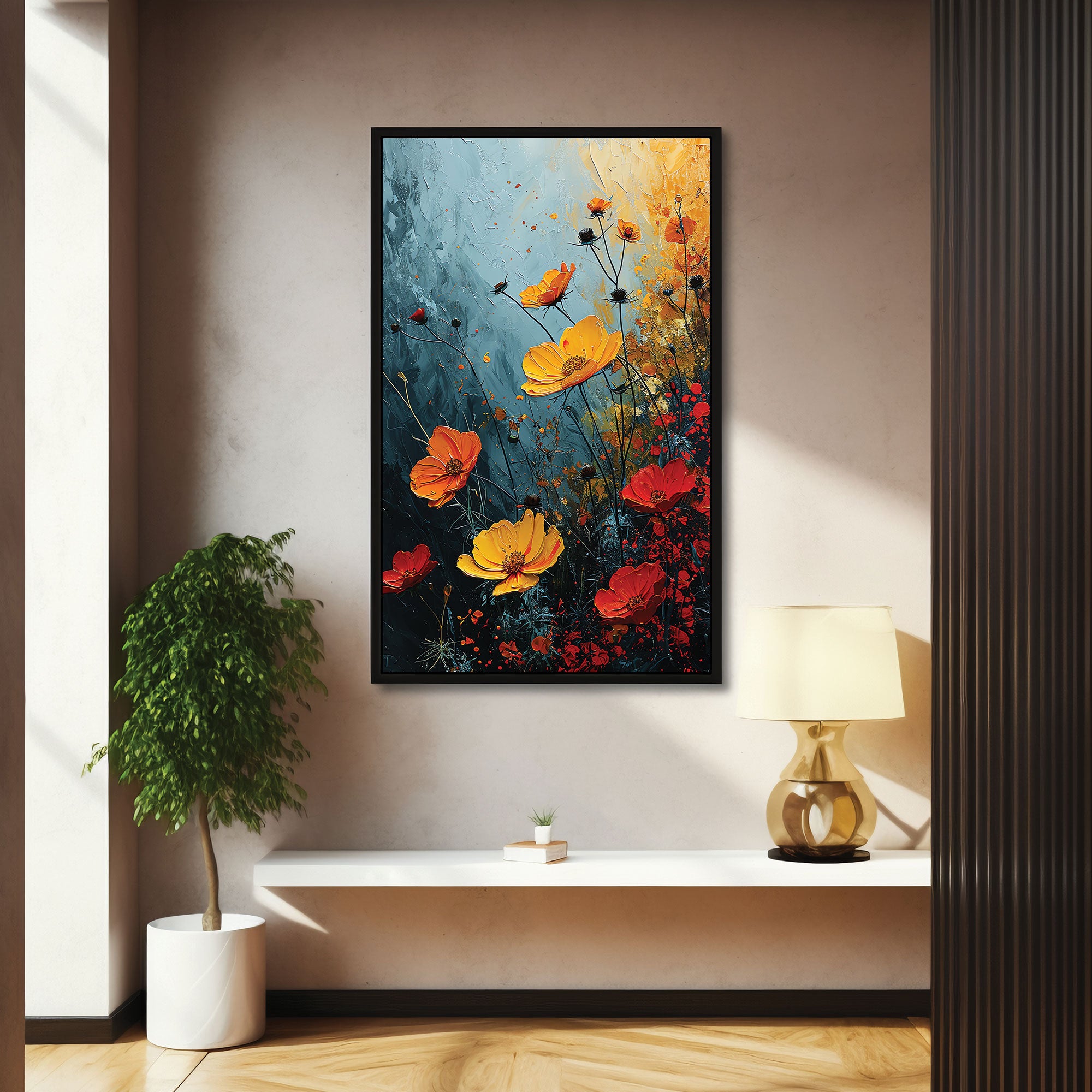 Multi colours flowers Canvas painting with frame Big Size Wall Art for living room,Bedroom,Drawing room,Hotels