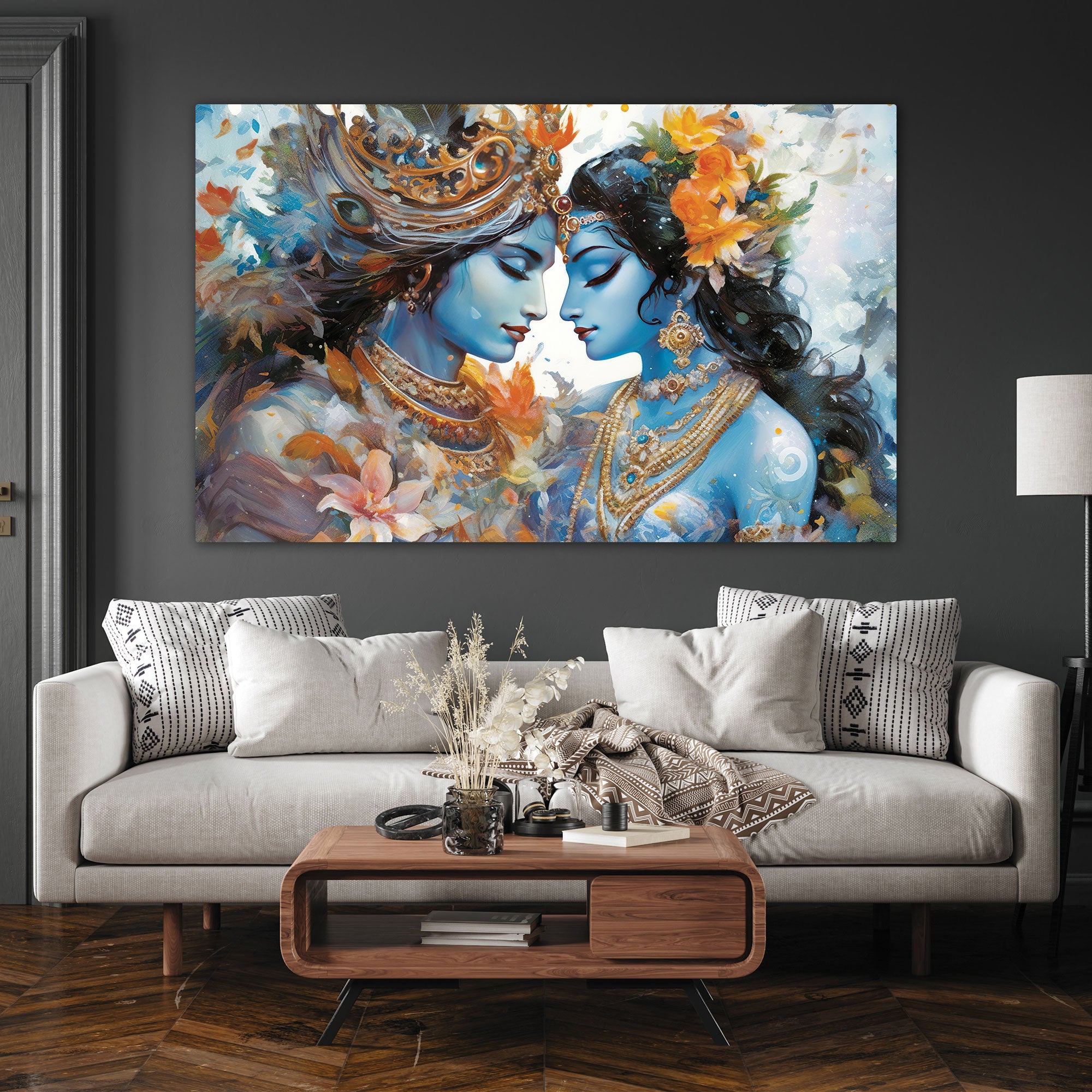 Radha krishna Canvas painting with frame Big Size Wall Art for living room,Bedroom,Drawing room,Hotels