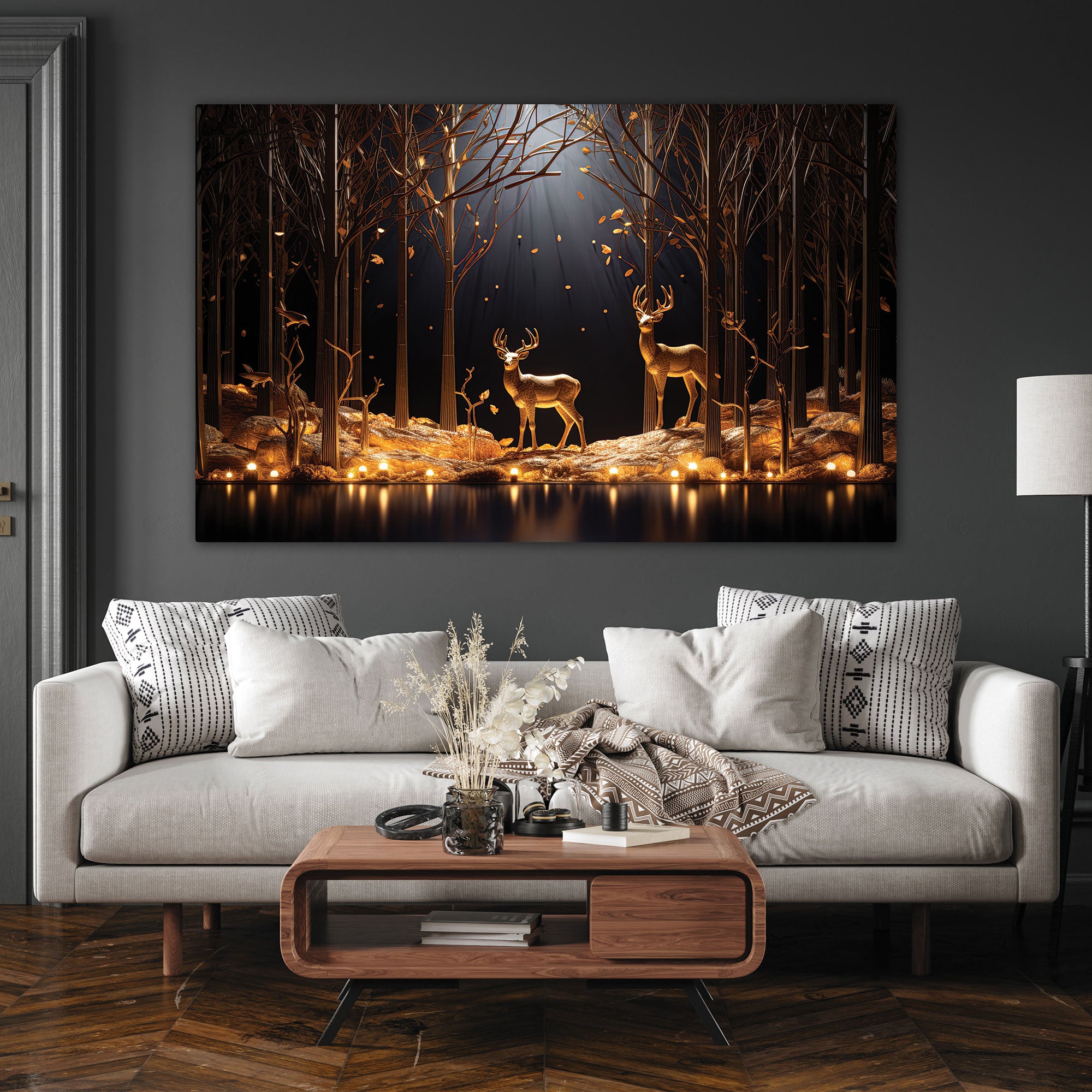 Golden deer Canvas painting with frame Big Size Wall Art for living room,Bedroom,Drawing room,Hotels