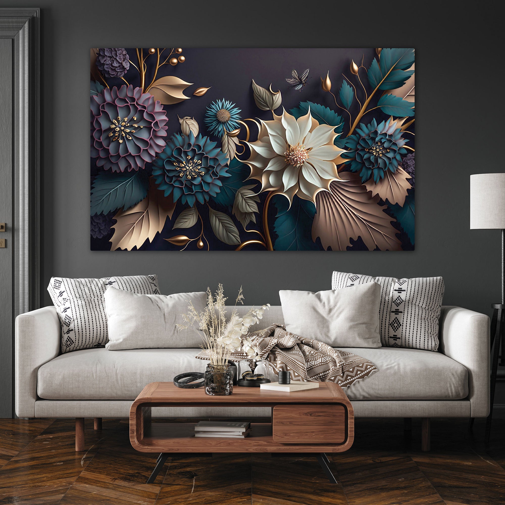 3D flowers Canvas painting with frame Big Size Wall Art for living room,Bedroom,Drawing room,Hotels