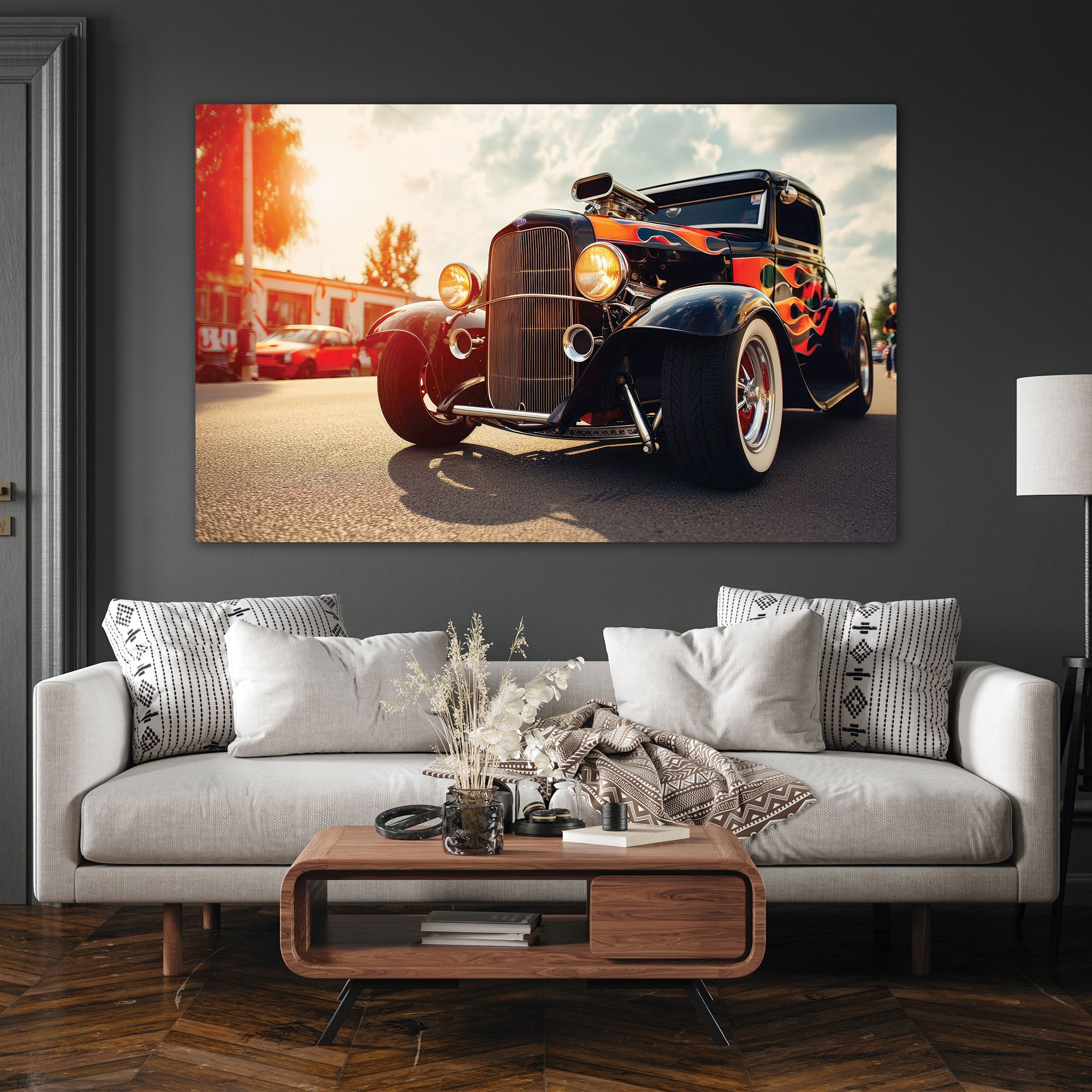 Vintage car Canvas painting with frame Big Size Wall Art for living room,Bedroom,Drawing room,Hotels