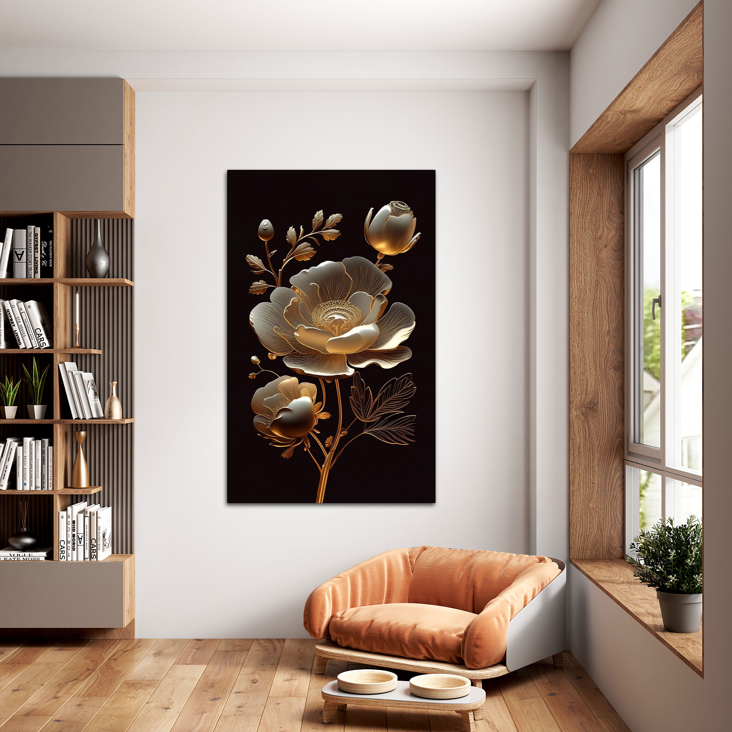 Golden flower Canvas painting with frame Big Size Wall Art for living room,Bedroom,Drawing room,Hotels