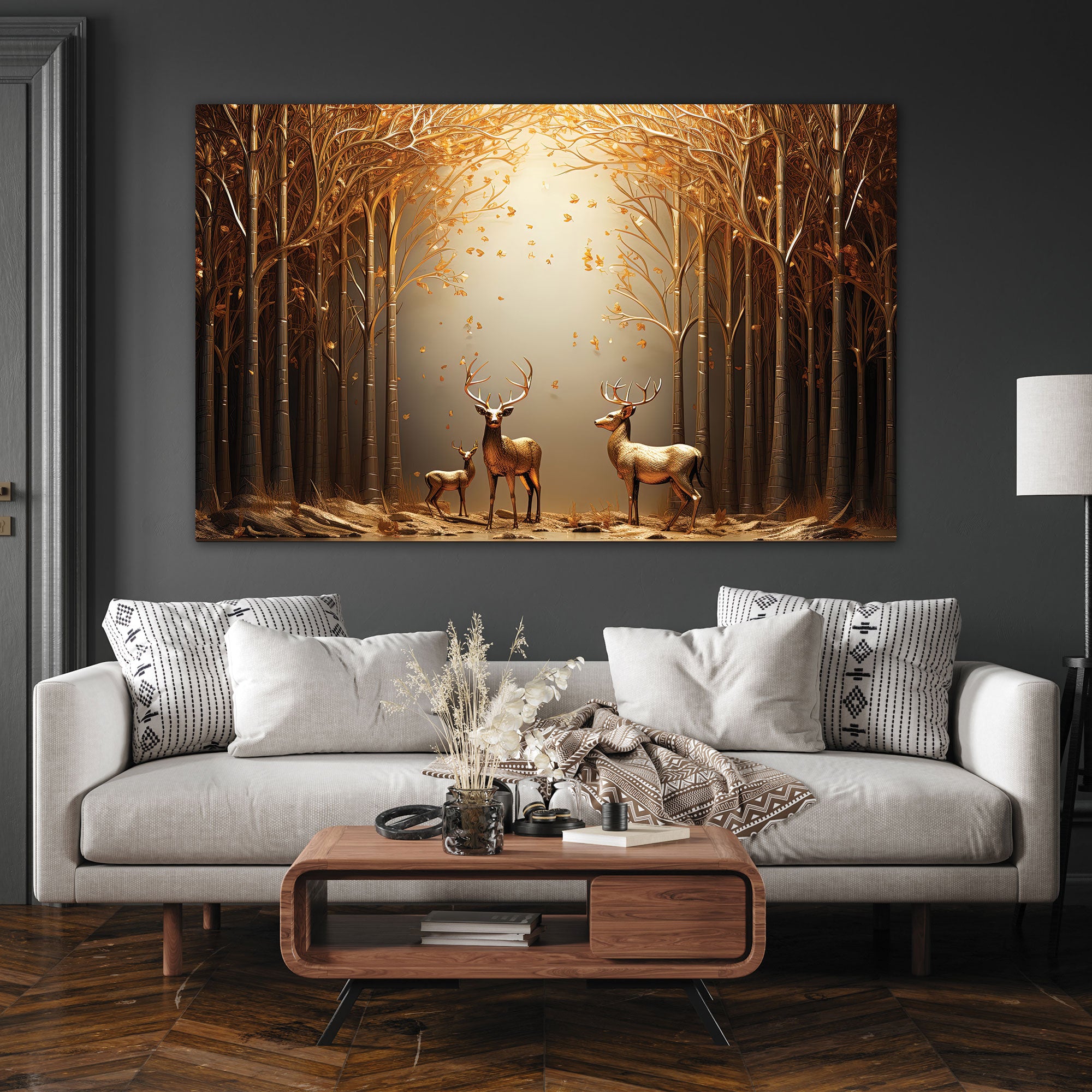 Golden deer Canvas painting with frame Big Size Wall Art for living room,Bedroom,Drawing room,Hotels